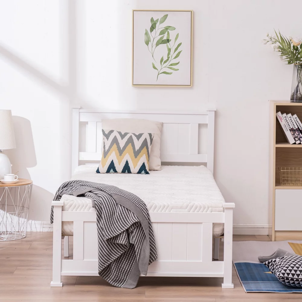 TuyuHome Cap Vertical Decorative Core Board Bed, White Double Bed
