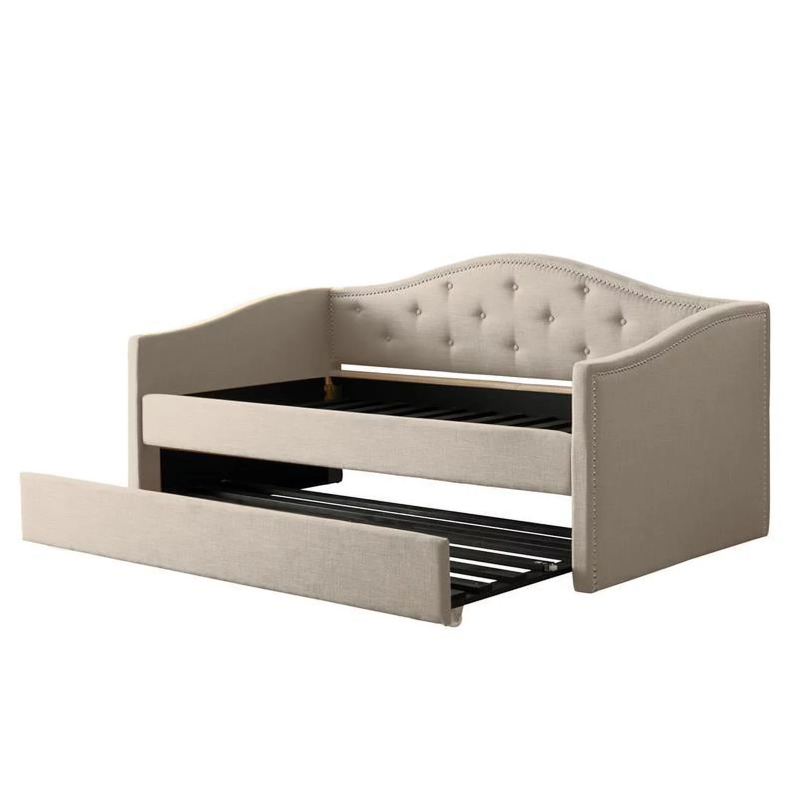 Pemberly Row Upholstered Contemporary Fabric Daybed with Trundle in Beige