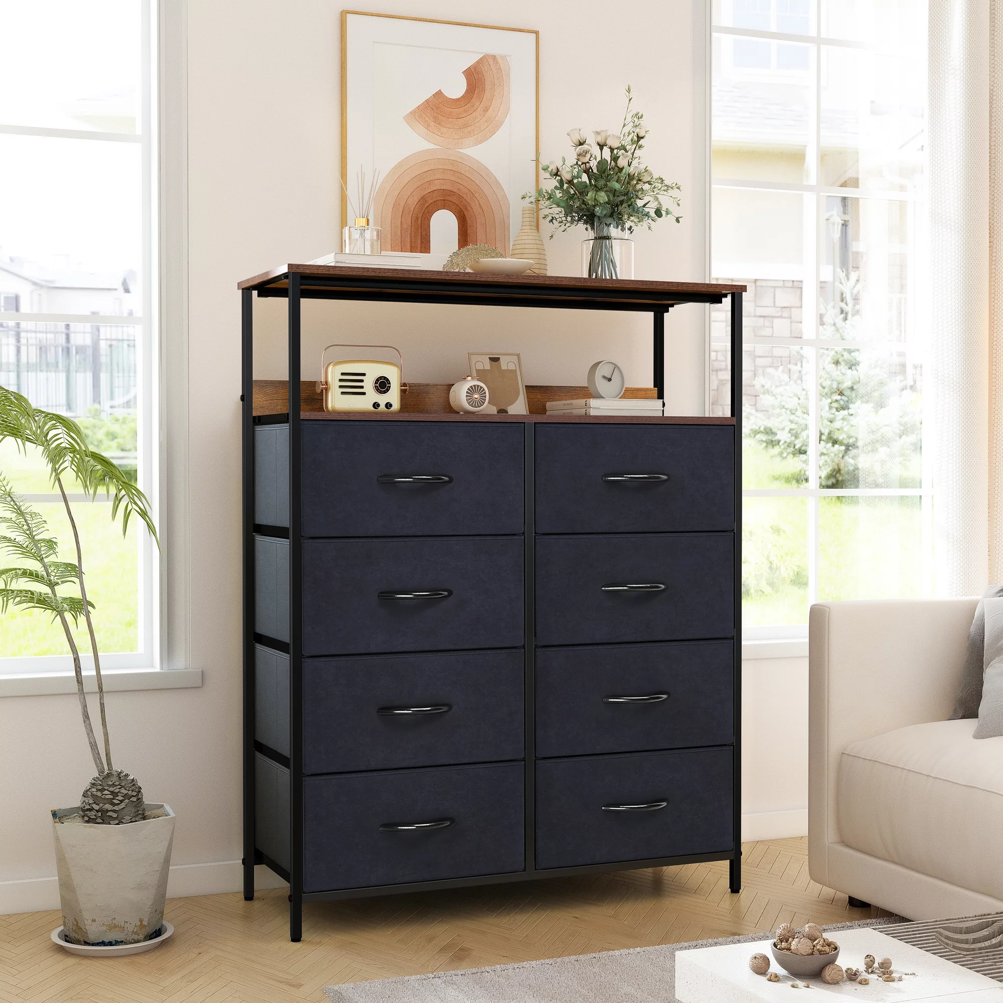 ROOFAR 8 Drawer Dresser, Dresser for Bedroom, Closet Organizer, Modern Cabinet, Rustic Brown