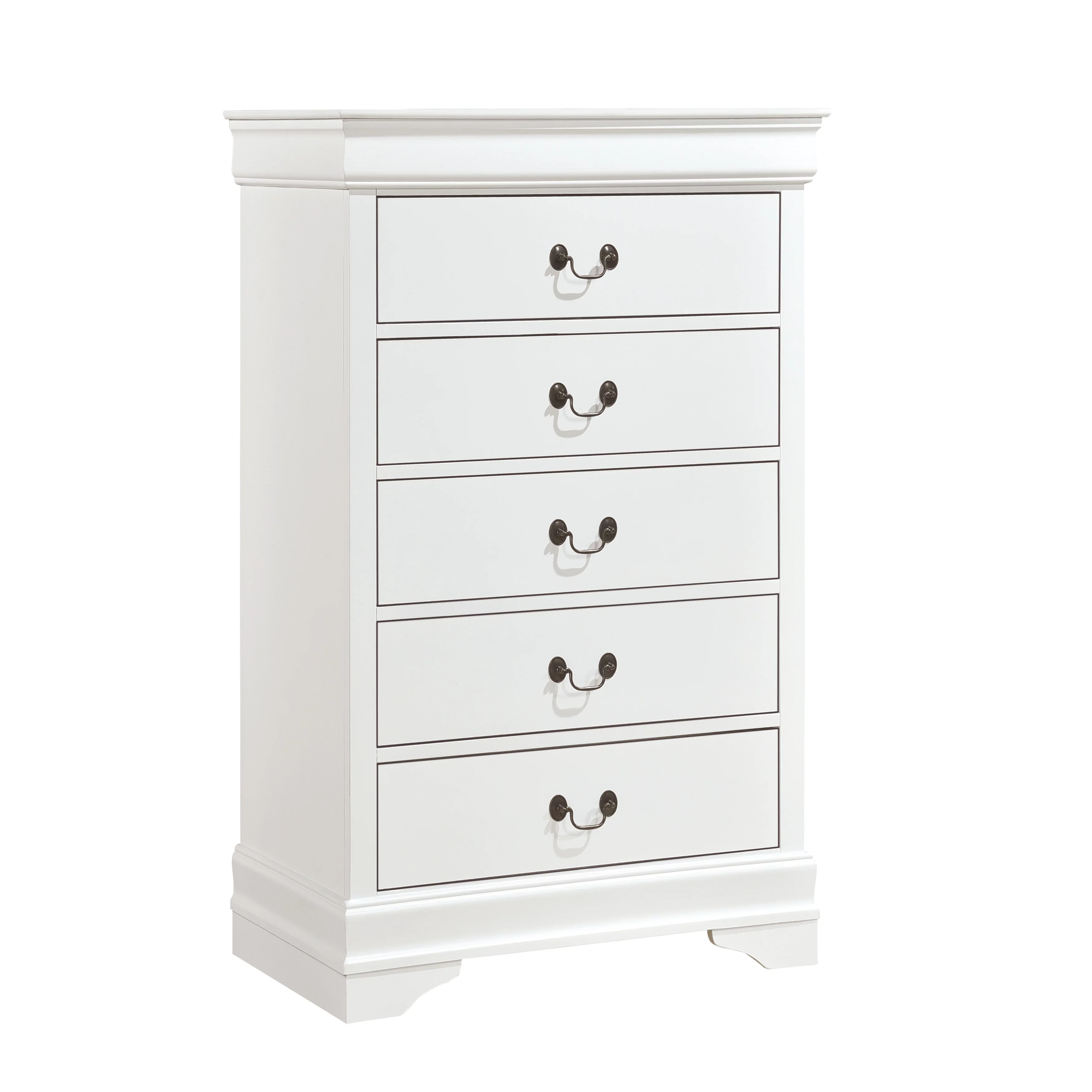 Dcenta Traditional Design White Finish 1pc Chest of 5 Drawers Drop Handles Drawers Bedroom Furniture