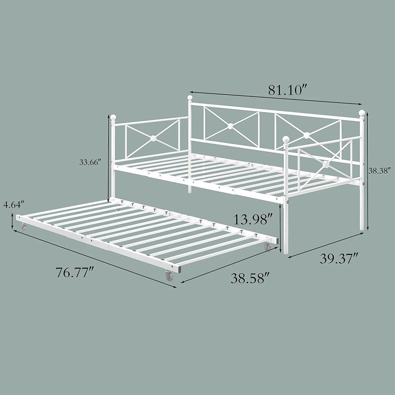 YINCHEN Sofa Bed Daybed with Trundle Premium Steel Slat Support,Multifunctional Mattress Foundation,Sofa Bed Frame with Headboard,Twin,White