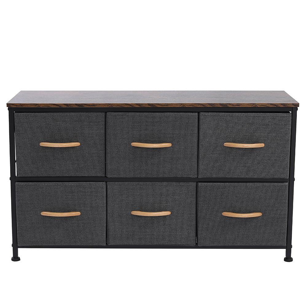 Kmowoo 3-Tier Wide Drawer Dresser, Storage Unit with 6 Easy Pull Fabric Drawers and Metal Frame, Wooden Tabletop for Closets, Nursery, Dorm Room, Hallway,Gray