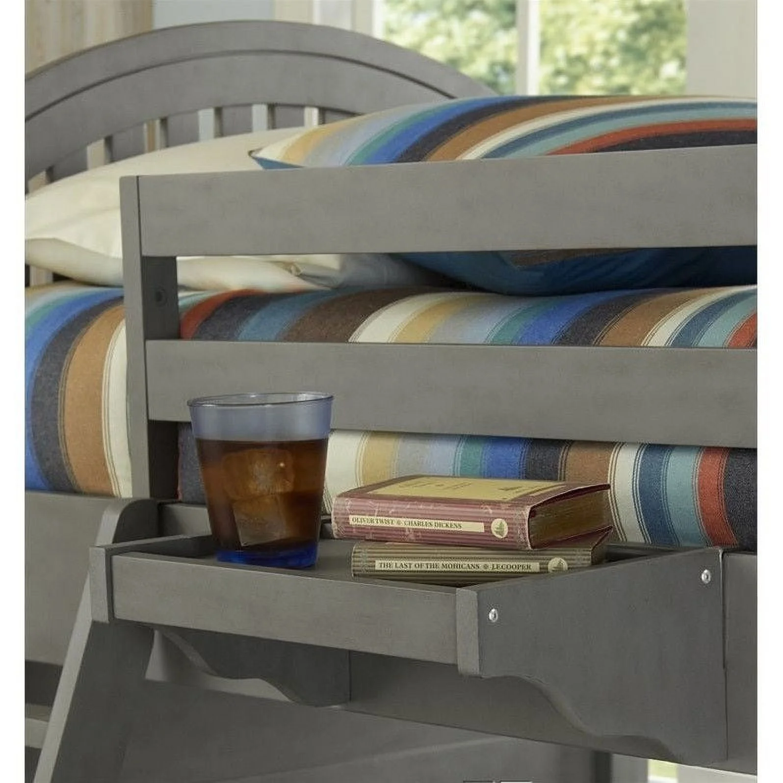 NE Kids Lake House Full Loft Bed with Hanging Shelf in Stone