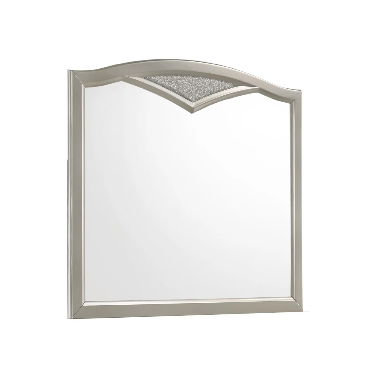 Camelback Dresser Top Beveled Mirror with Faux Diamond Inlay, Silver- Saltoro Sherpi