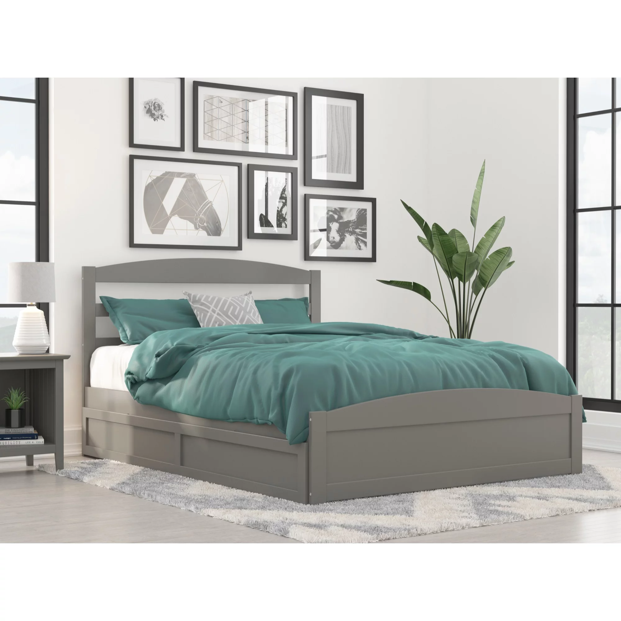 Warren Queen Bed with Footboard and Twin Extra Long Trundle in Grey