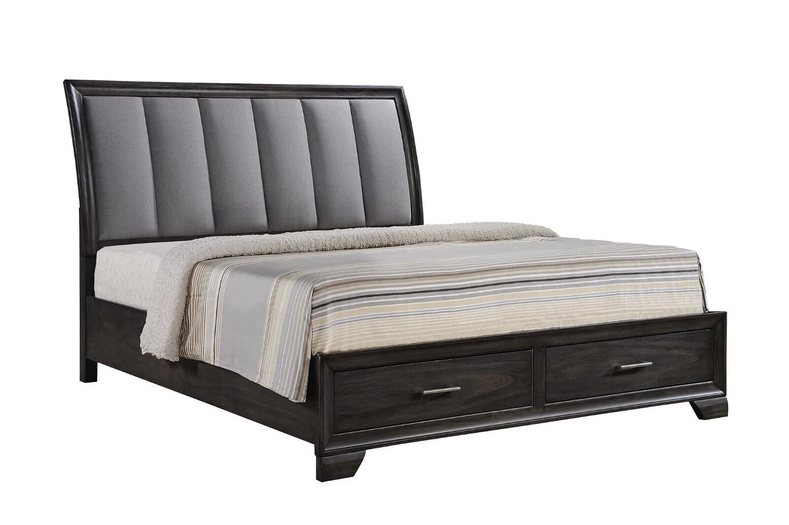Modern Glam Style 1pc Fabric Upholstered Storage Drawers Queen Size Platform Bed Brown Gray Finish Bedroom Furniture