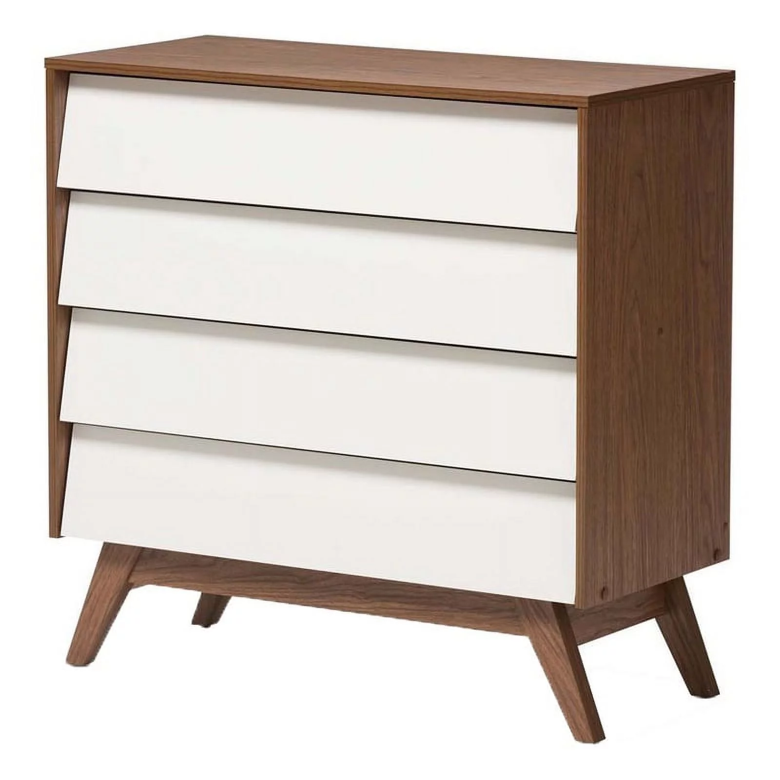 Hawthorne Collection Mid Century 4 Drawer Bedroom Chest Dresser in White and Walnut Brown