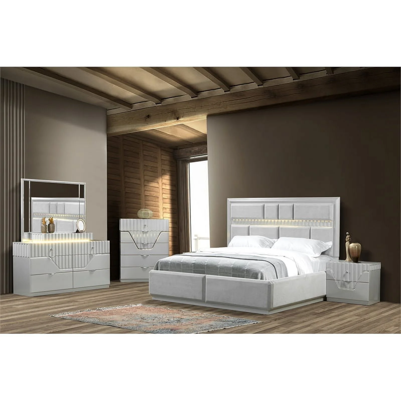 Pemberly Row Modern 4 Pc King Bedroom Set Made with Wood in Gray