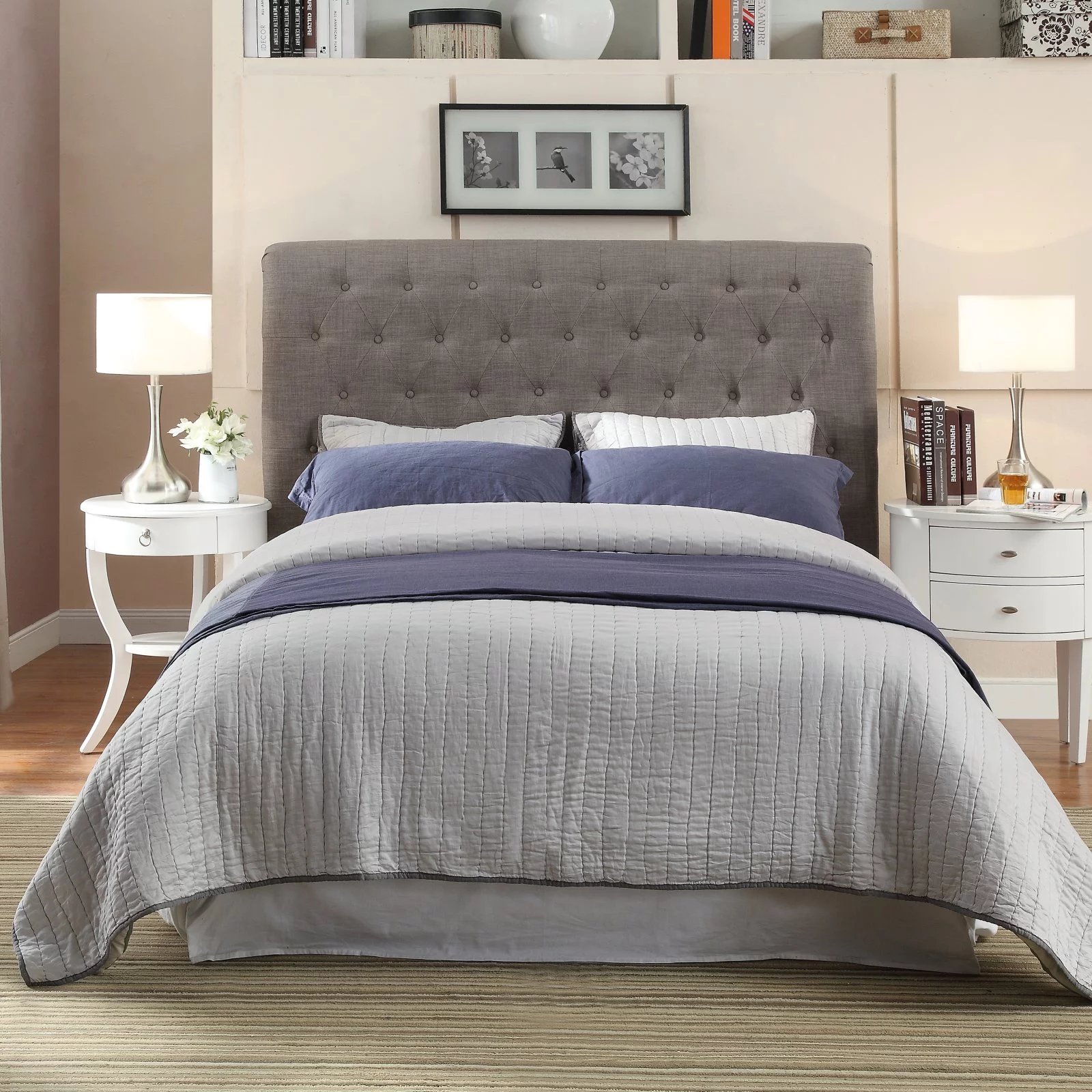 Modus Furniture Royal Tufted Platform Bed in Dolphin Linen