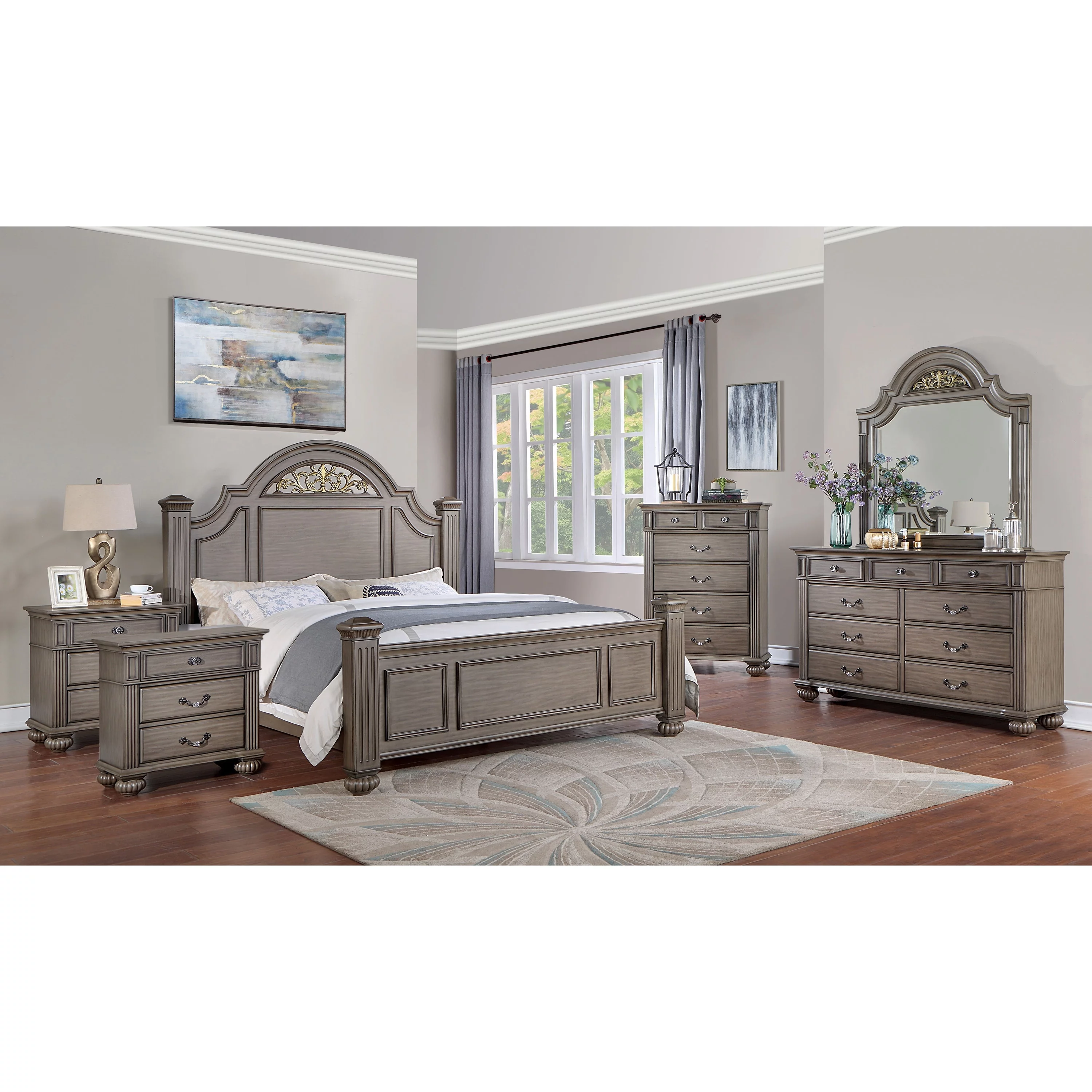 Furniture of America Vame Traditional Grey Wood 6-Piece Poster Bedroom Set by  Eastern King