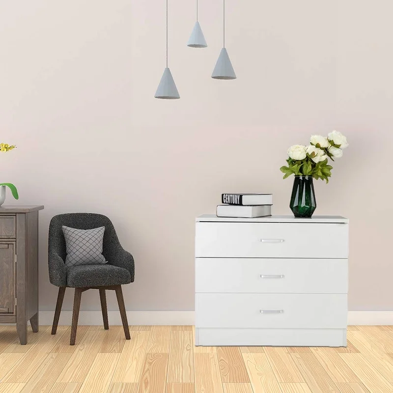 YLCW 3 Drawers Chest, White Bedroom Drawer Dresser and Organizer with Large Storage Capacity, Embedded Handle, and Sturdy Anti-tipping Device, Modern Design Cabinet for Hallway, Office, Living Room