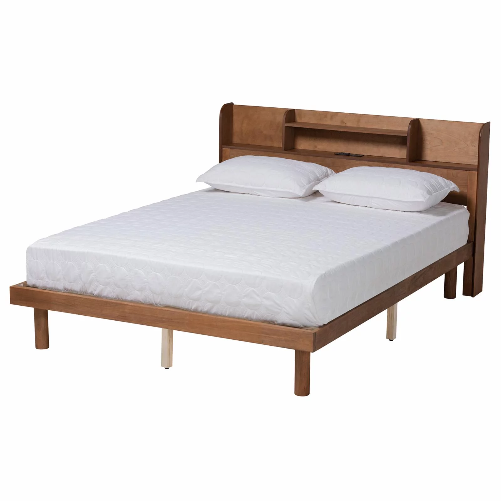 Baxton Studio Harper Brown Wood Queen Size Platform Bed with Charging Station