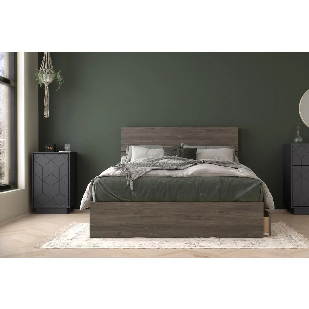 Nexera Poem 3 Piece Full Size Bedroom Set, Bark Grey and Charcoal Grey