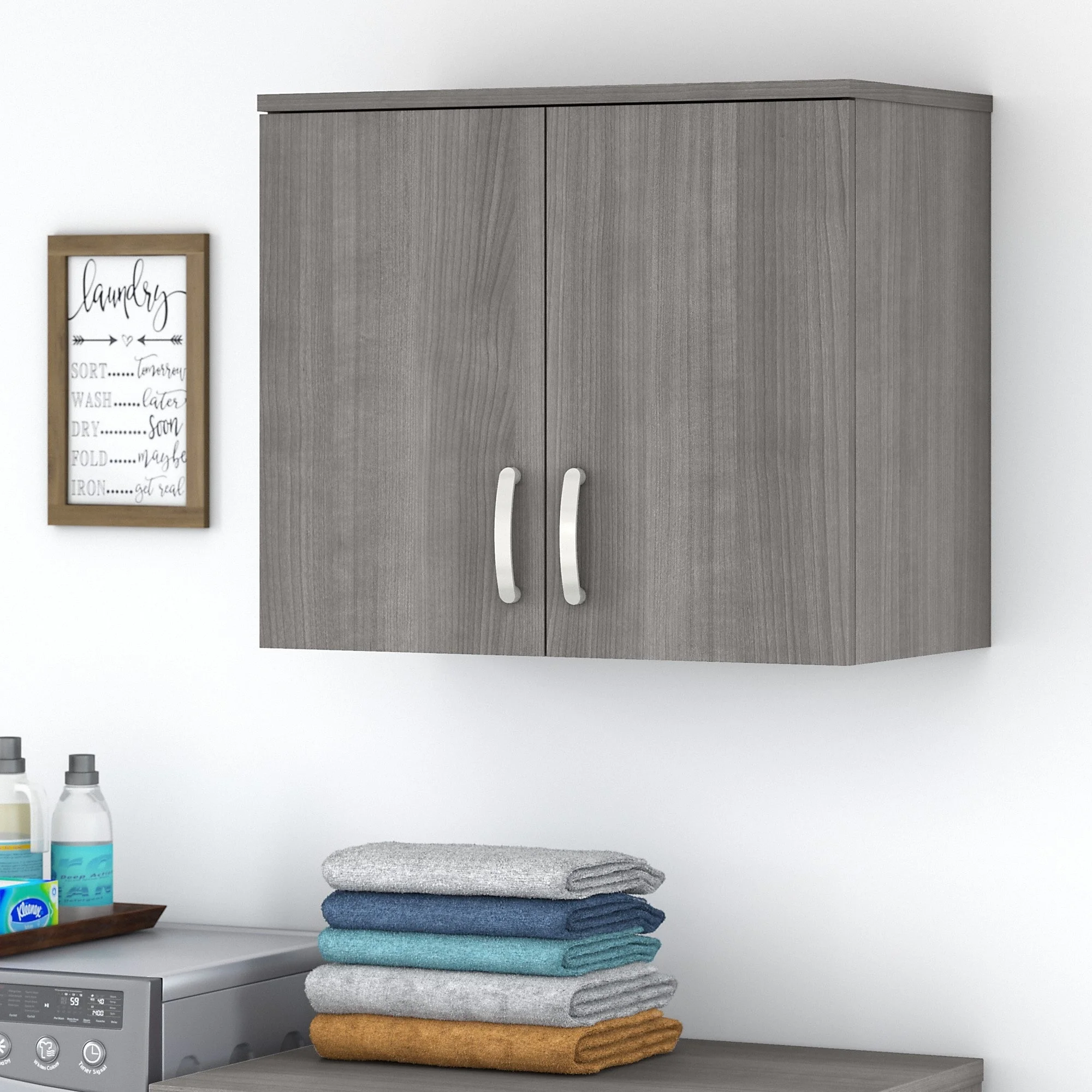 Universal Laundry Room Wall Cabinet with Doors in White - Engineered Wood