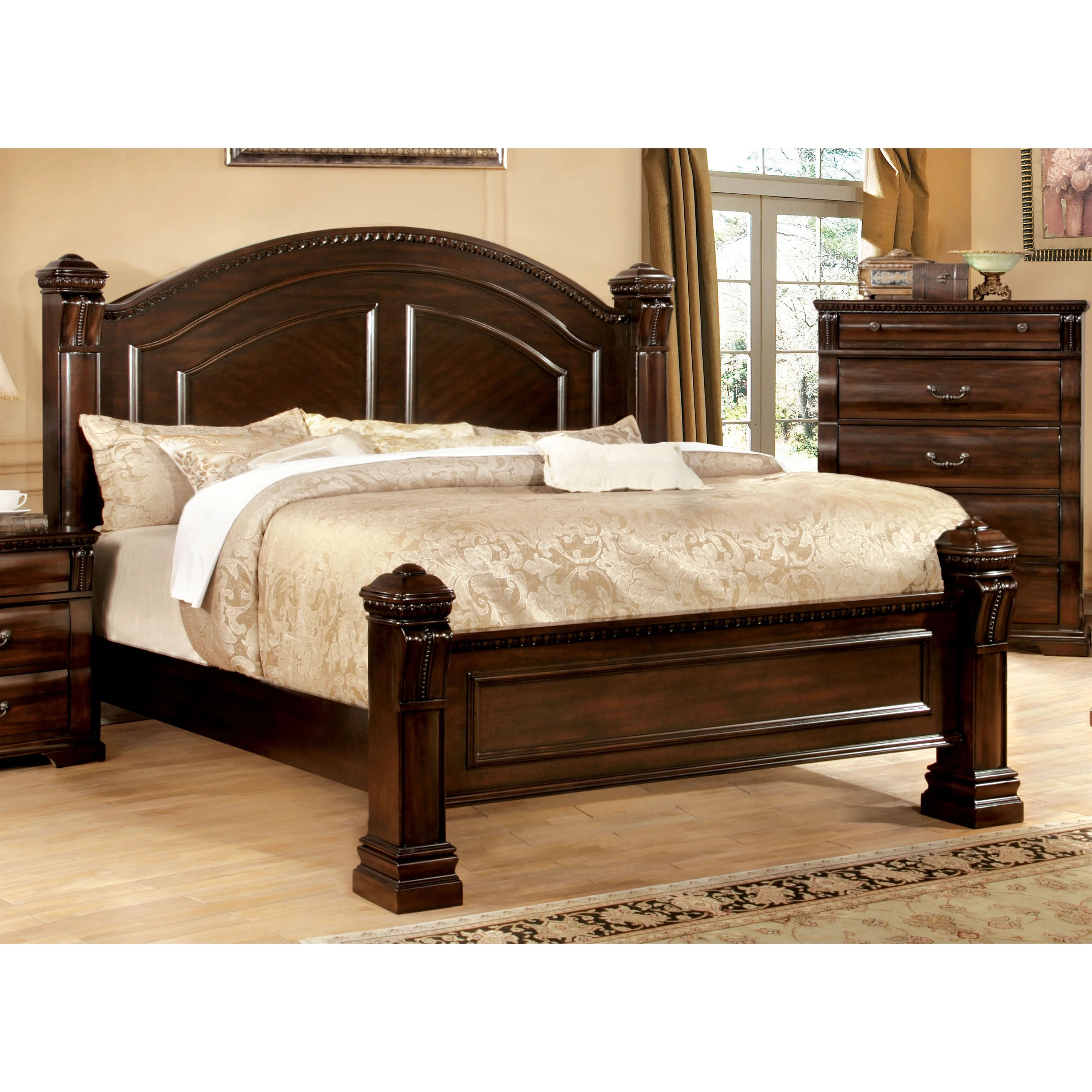 Furniture of America Nielene Wood Panel Bed, Queen, Cherry