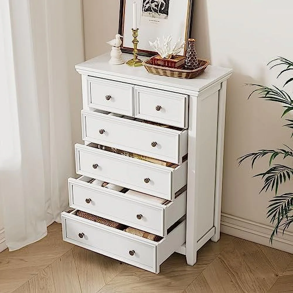 HBBOOMLIFE White Dresser for Bedroom  6 Chest of Drawer Dresser  Tall Nightstand with Deep Drawers  Modern Drawer Cabinet for Nursery  Living Room   Room Home Office