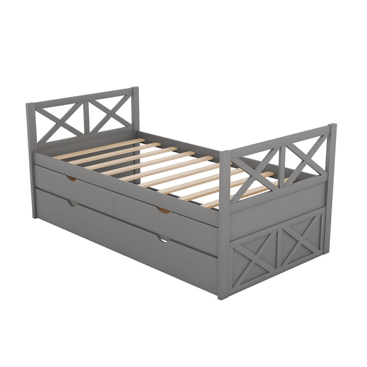 Kinmars Twin Daybed with Two Storage Drawers, Solid Wood Daybed for Kids Teens Boys and Girls,Multi-Functional Daybed with Drawers and Trundle, Gray