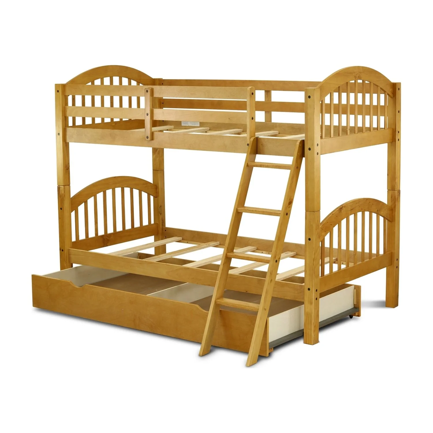 HomeStock Retro Relaxation Twin Bunk Bed In Natural Oak Finish With Convertible Trundle & Drawer