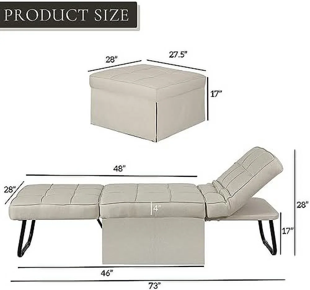 RUNFAYBIU Sofa Bed 4 in 1 Convertible Chair Bed with Adjustable Backrest and Footrest Apartment Living Room Lounge and Bedroom Thickened Mattress Dark Blue