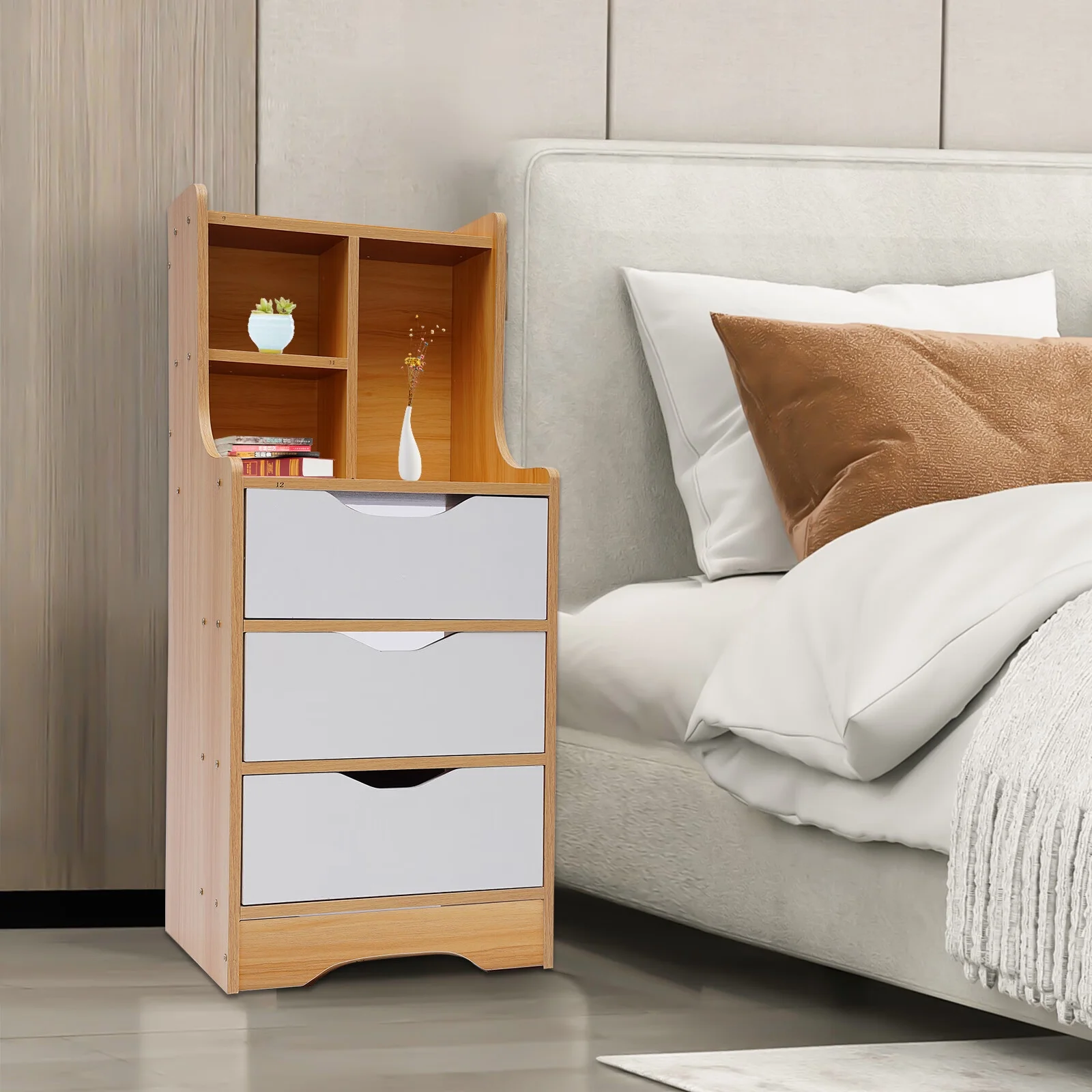 YIYIBYUS Bedside Tables Tall Nightstand White 3 Drawers Storage Cabinet Bedroom Book Storage Shelf Home Office