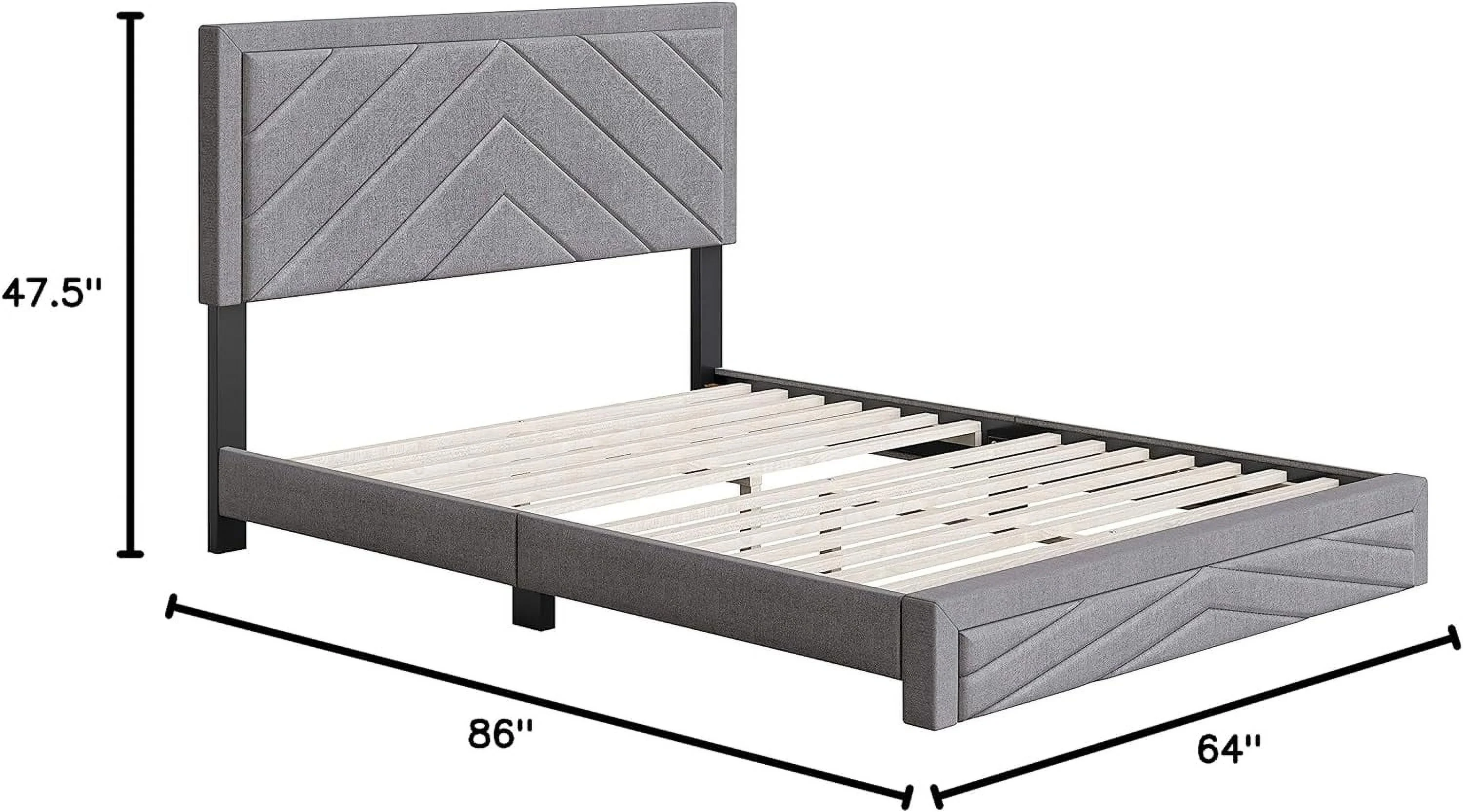 Barcelona Upholstered Platform Bed With Headboard And Durable Mattress Foundation With Strong 14 Wood Slat Supports, No Boxspring Required: Queen, Gray