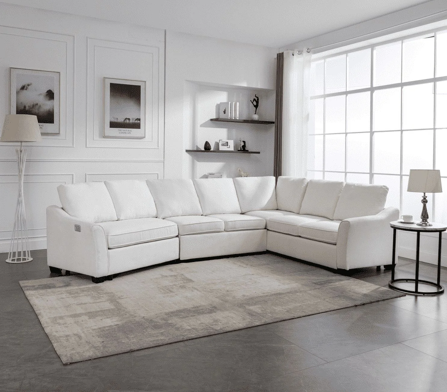 Euroco Sectional L Shaped Sofa with Pull-Out Bed, 129.5