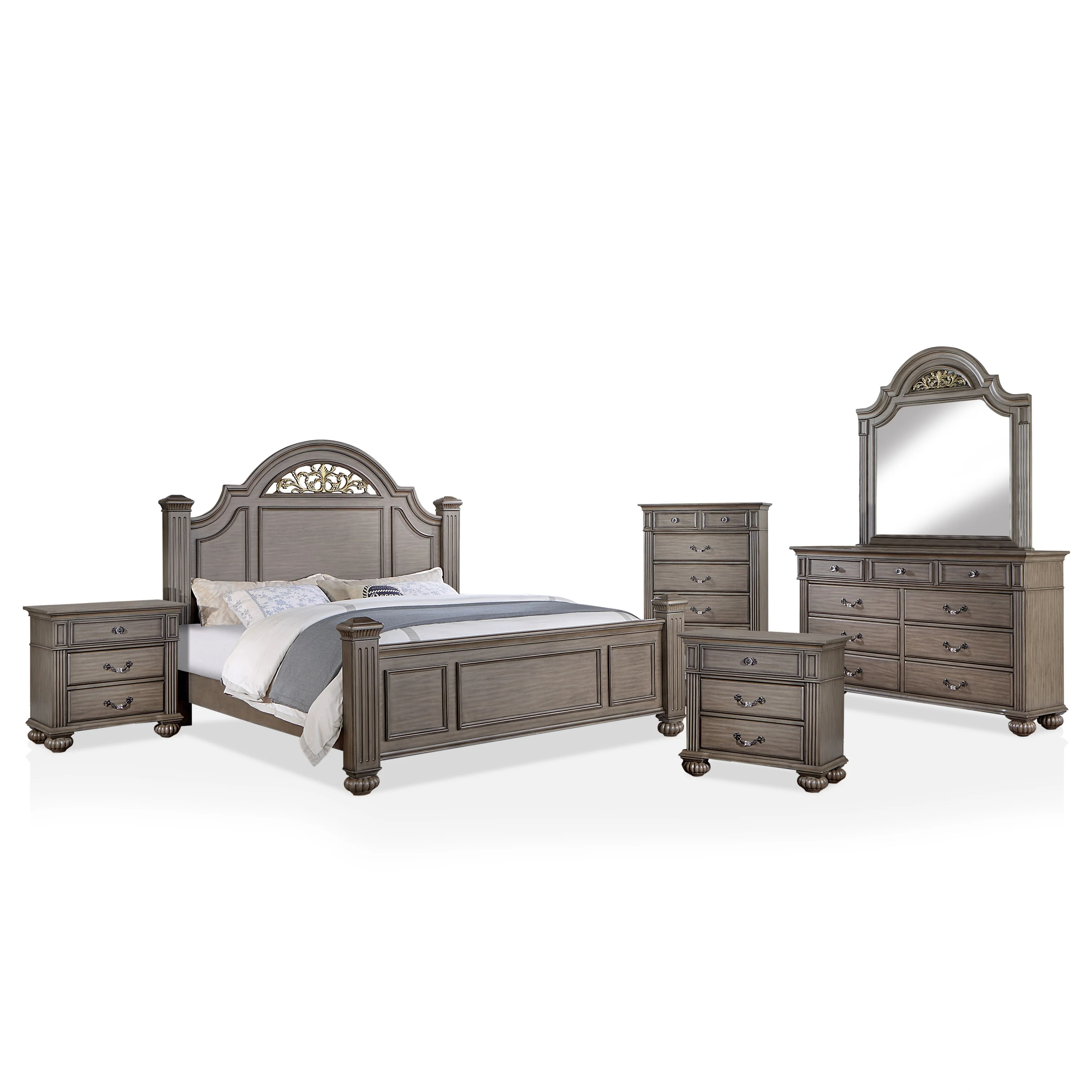 Furniture of America Vame Traditional Grey Wood 6-Piece Poster Bedroom Set by  Eastern King
