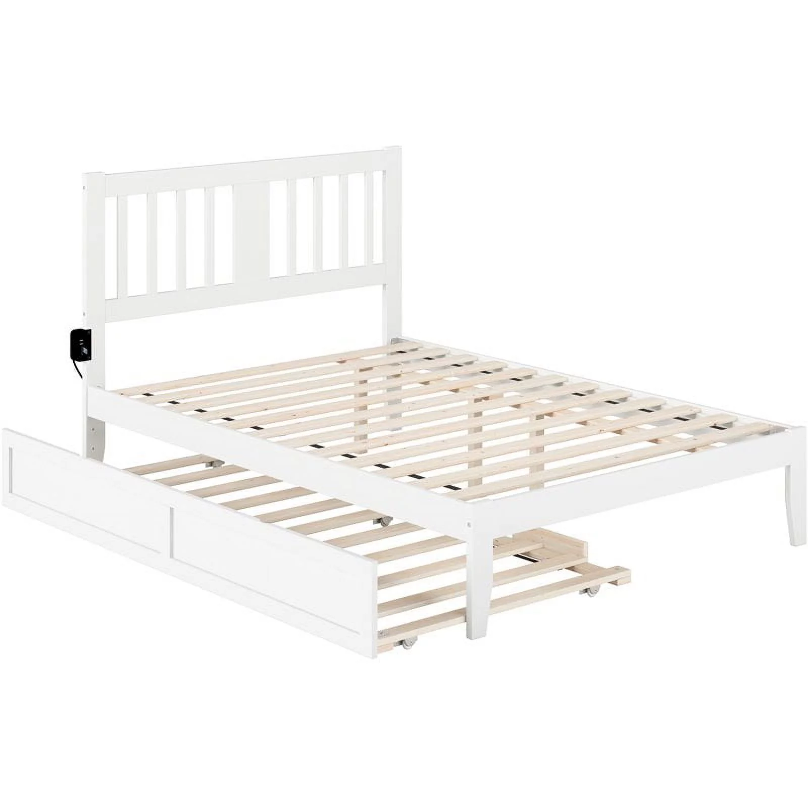 Pemberly Row Full Spindle Bed and Trundle with USB Charger in White
