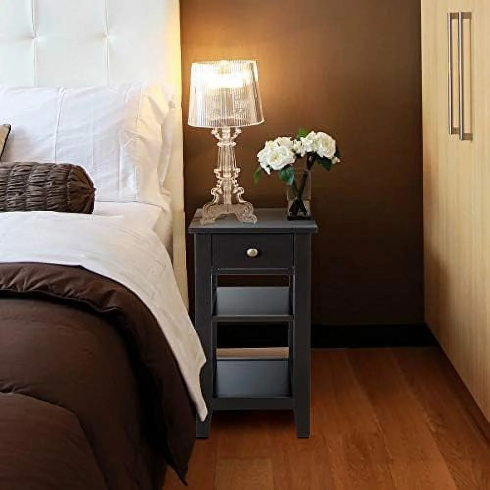 YZboomLife Narrow End Table Set of 2 Small with Drawer and Wood Accent Sofa Table Skinny Nightstand for Small Space Living Room Bedroom Espresso