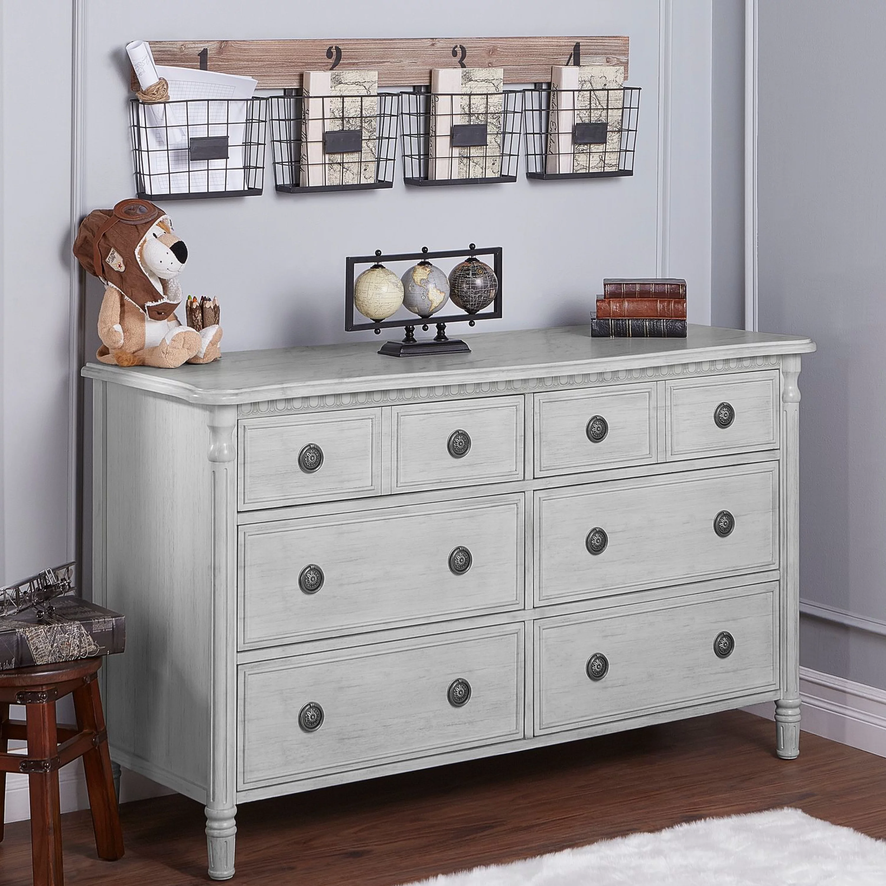 evolur Julienne Double Dresser - Antique Grey Mist