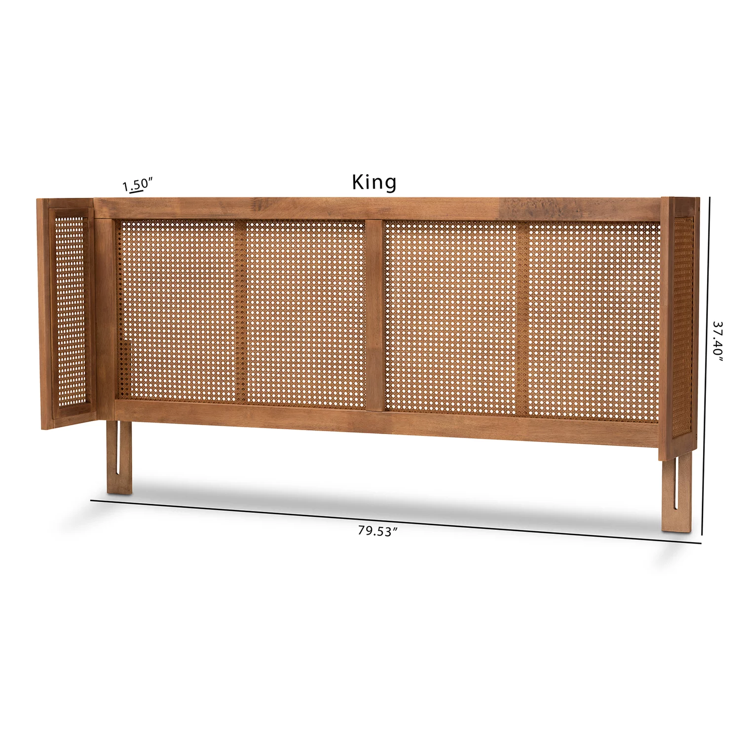 Baxton Studio Ash Wanut Finished Wood and Synthetic Rattan King Size Wrap-Around Headboard