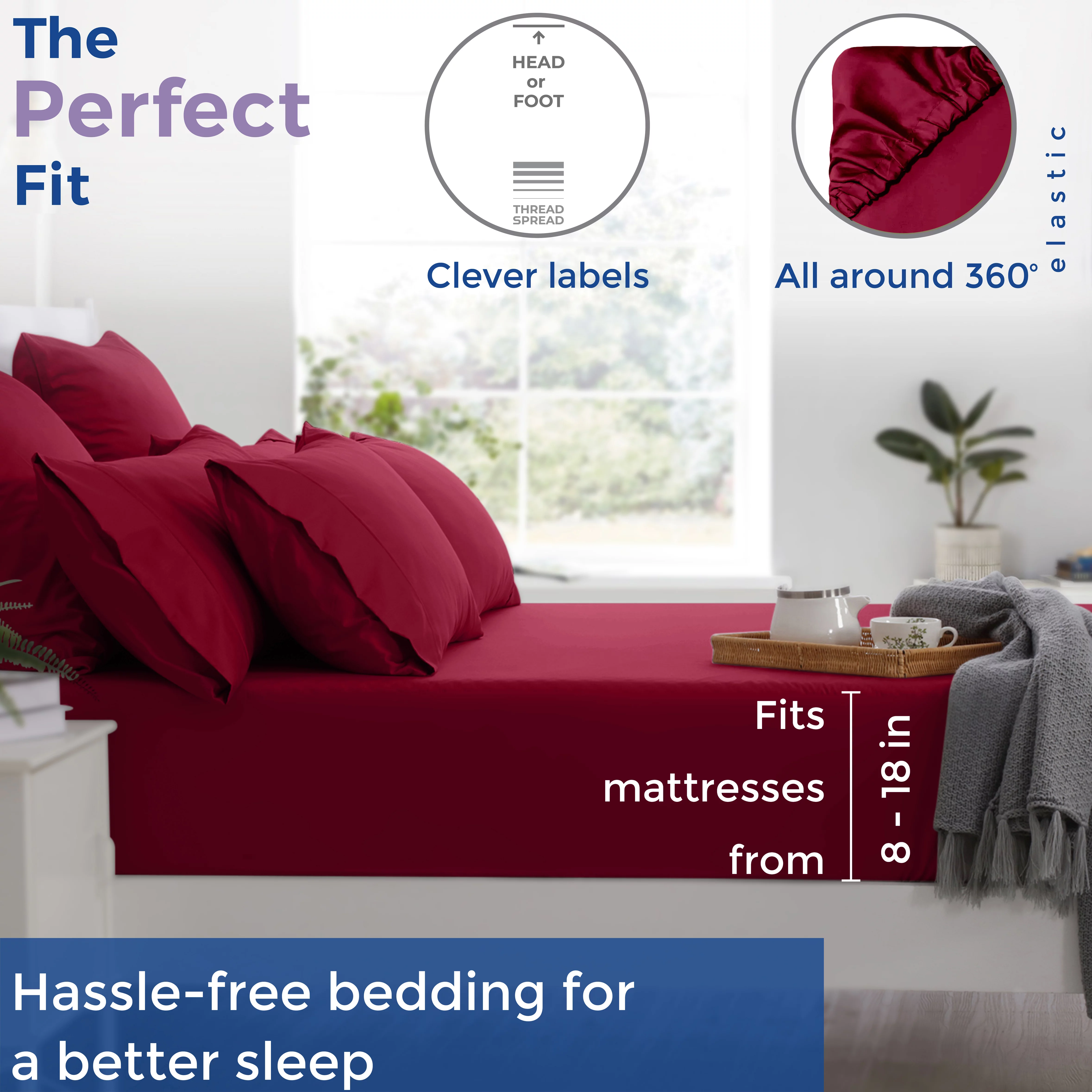 Thread Spread 100% Cotton Sheets California King Size - 400 Thread Count 4 PC Burgundy California King Sheet Set, Soft, Breathable Cooling Sheets, fits upto 18