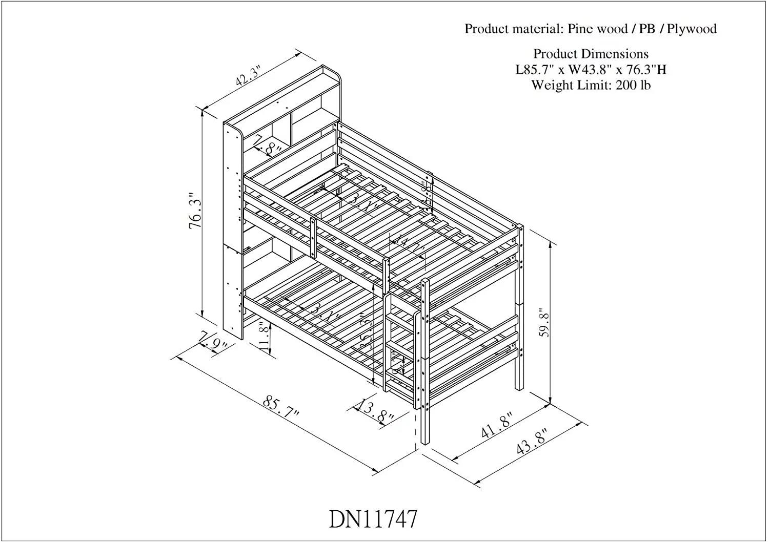 Over Bunk Beds With Trundle, Wooden Bed Frame Guard Rails And Ladder For Kids Boys Girls Teens Adults, Can Be Convertible To 3 Beds, No Box Spring Needed, Espresso