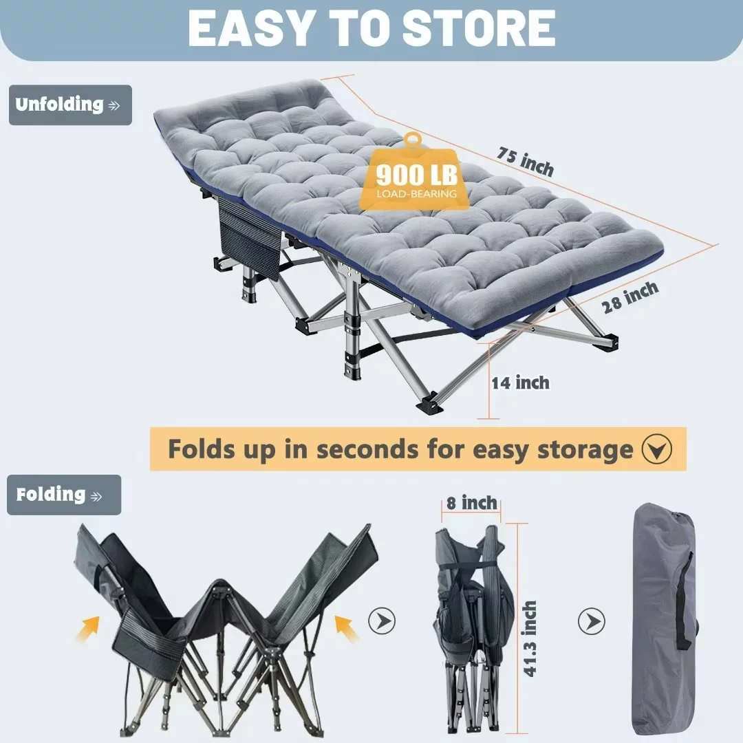 Docred Folding Camping Cots for Adults ,Sleeping Cot with 2 Sided Mattress & Carry Bag, Folding Guest Bed