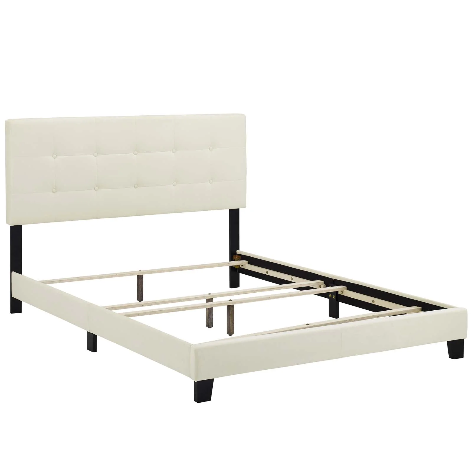 Modern Contemporary Urban Design Bedroom King Size Bed Frame, Velvet Fabric, Ivory White, Box Spring Required
