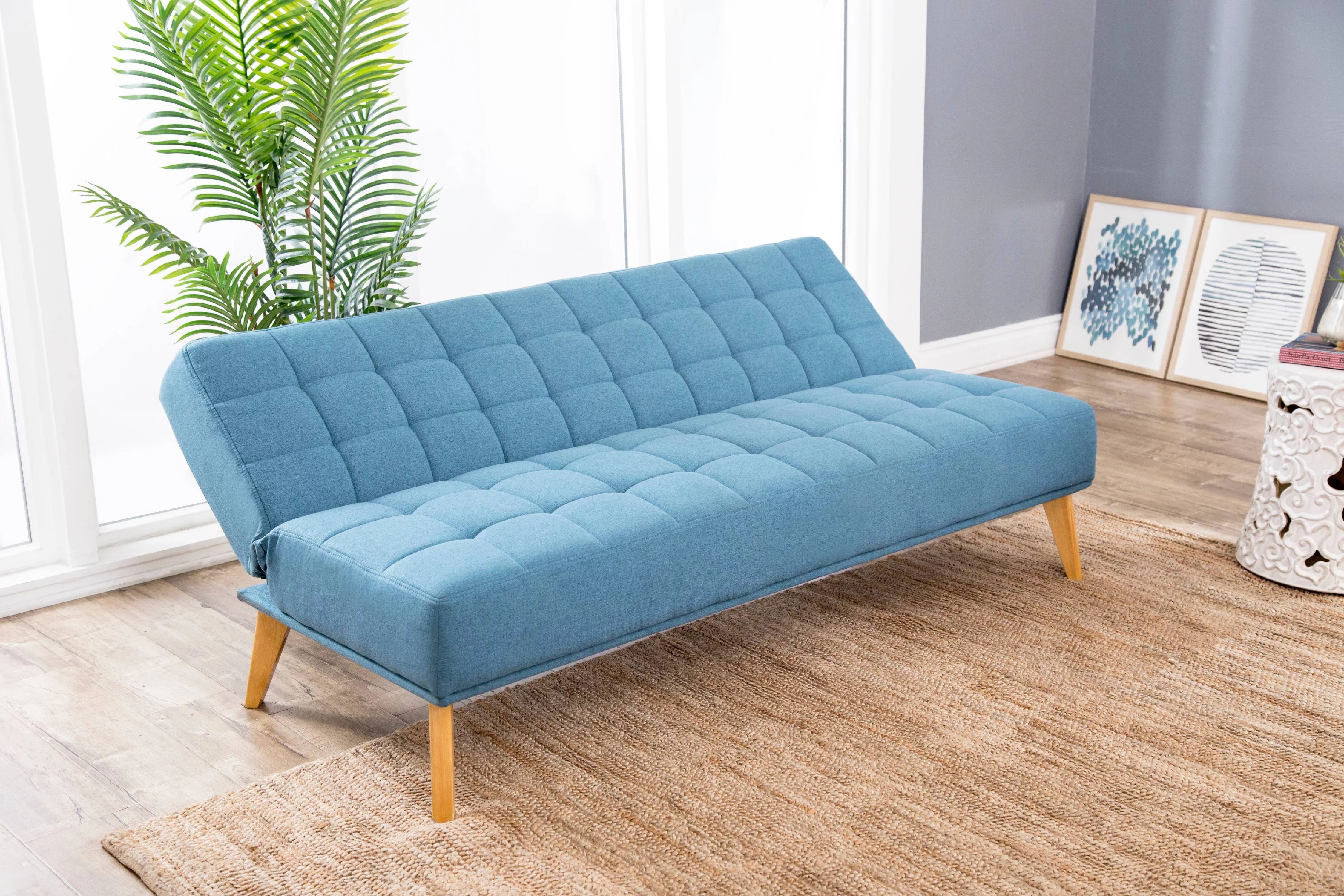 Devon & Claire Miles Tufted Fabric Convertible Sofa Futon, Blue