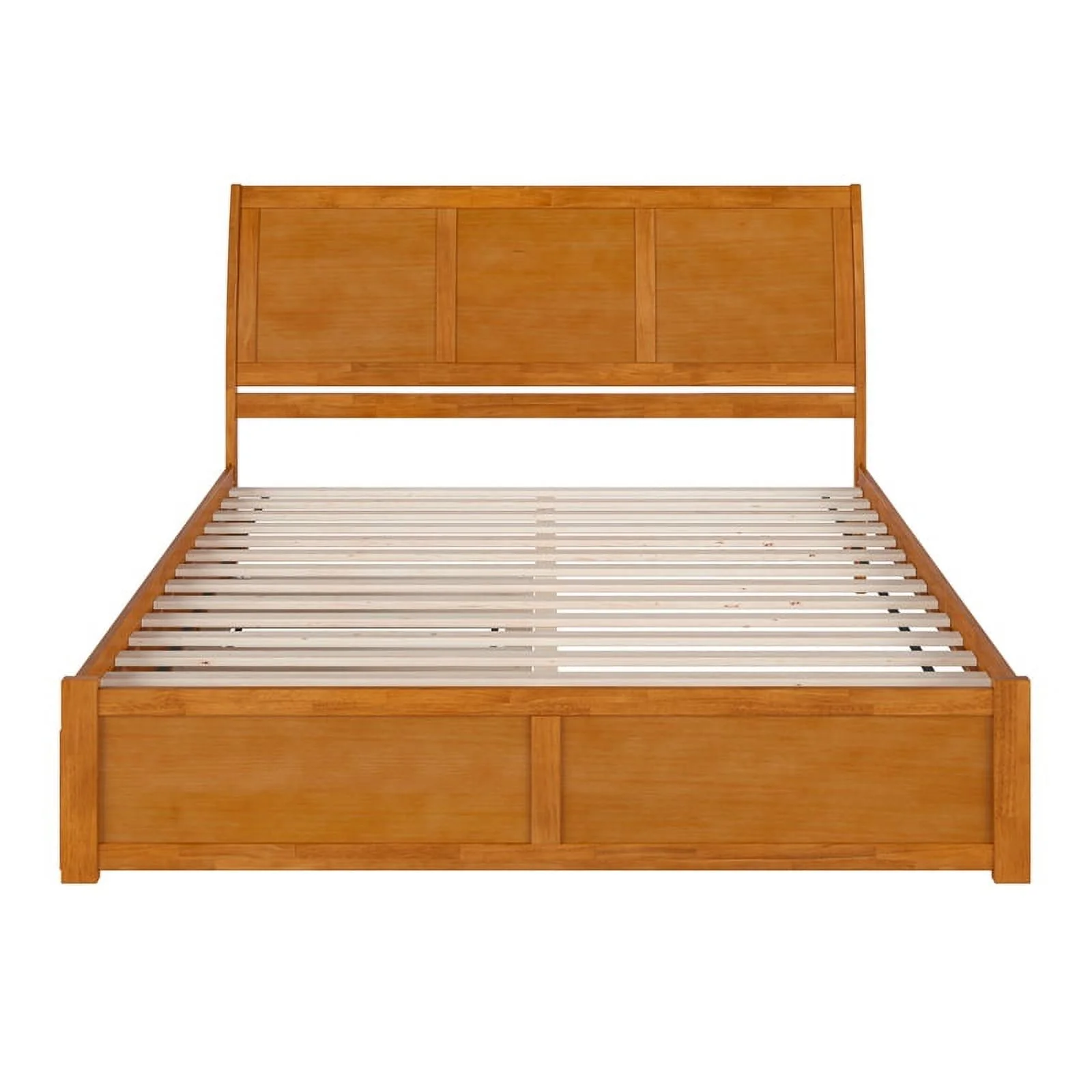 Portland King Wood Platform Bed with Footboard and TXL Trundle in Light Toffee