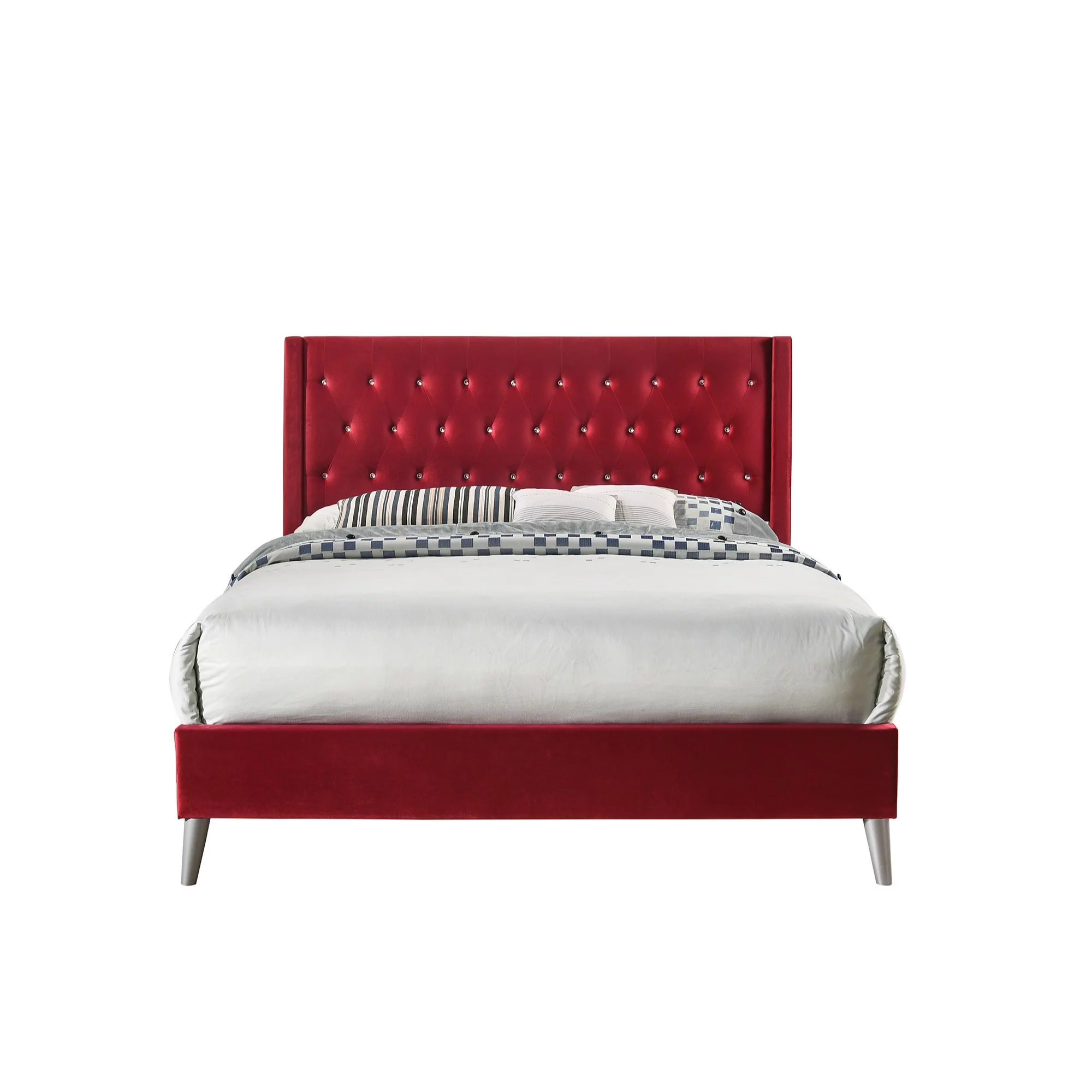 Passion Furniture Bergen Tufted Panel Bed, Cherry - King Size