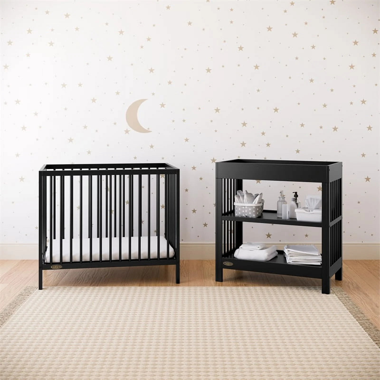 Graco Teddi 4-in-1 Convertible Mini Baby Crib with Mattress, Black