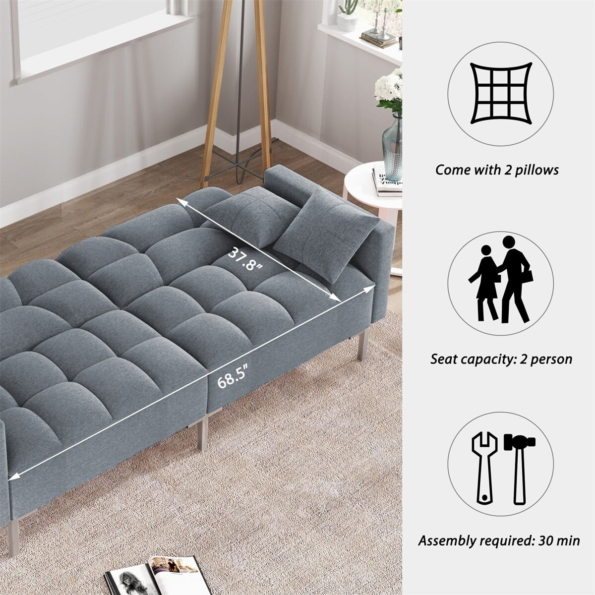 Euroco Wood Twin Size Platform Bed, Solid Wood Bed Frame with Slats, No Box Spring Needed, Walnut