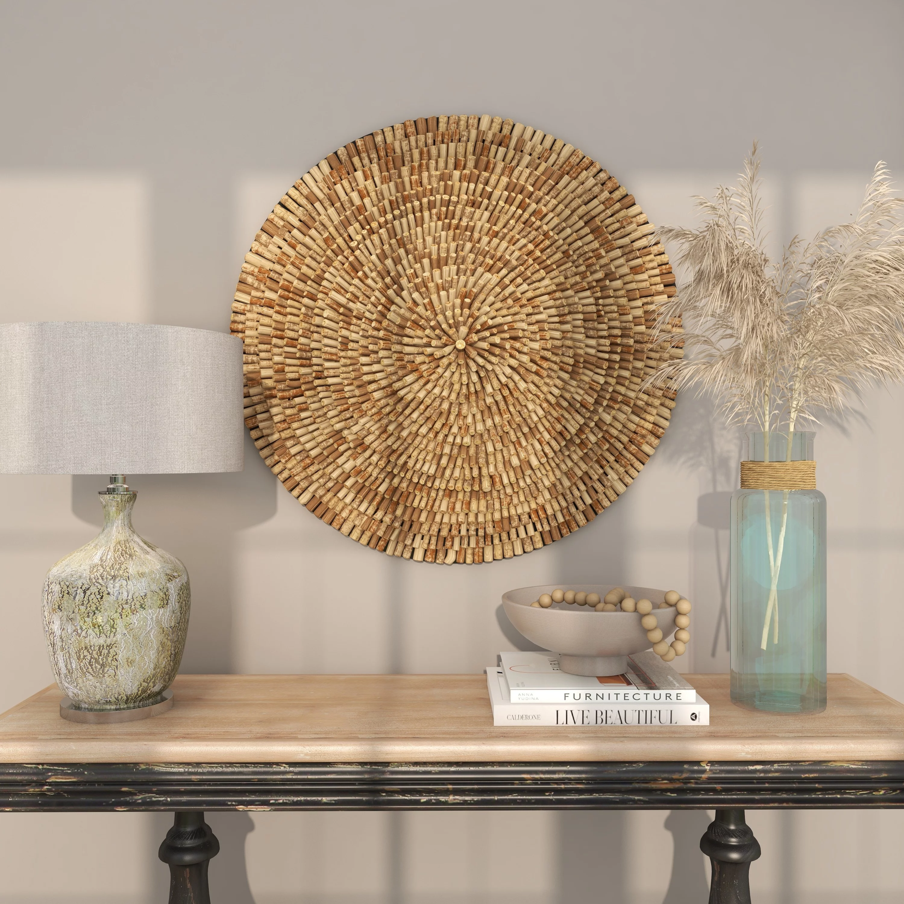 The Novogratz Brown Reclaimed Wood Handmade Overlapping Stick Geometric Wall Decor