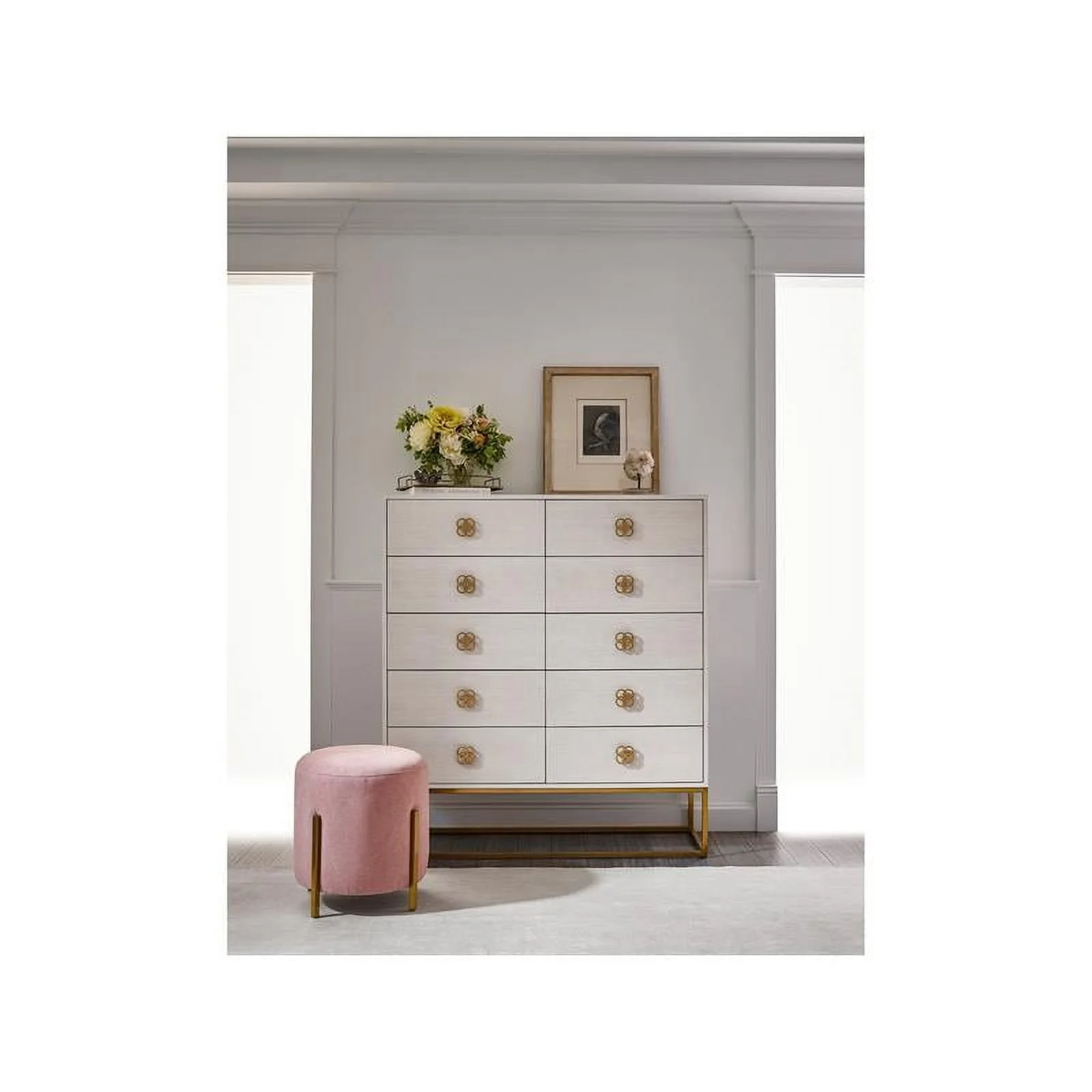 Maklaine Transitional styled Wood Ten Drawer Chest in White Finish