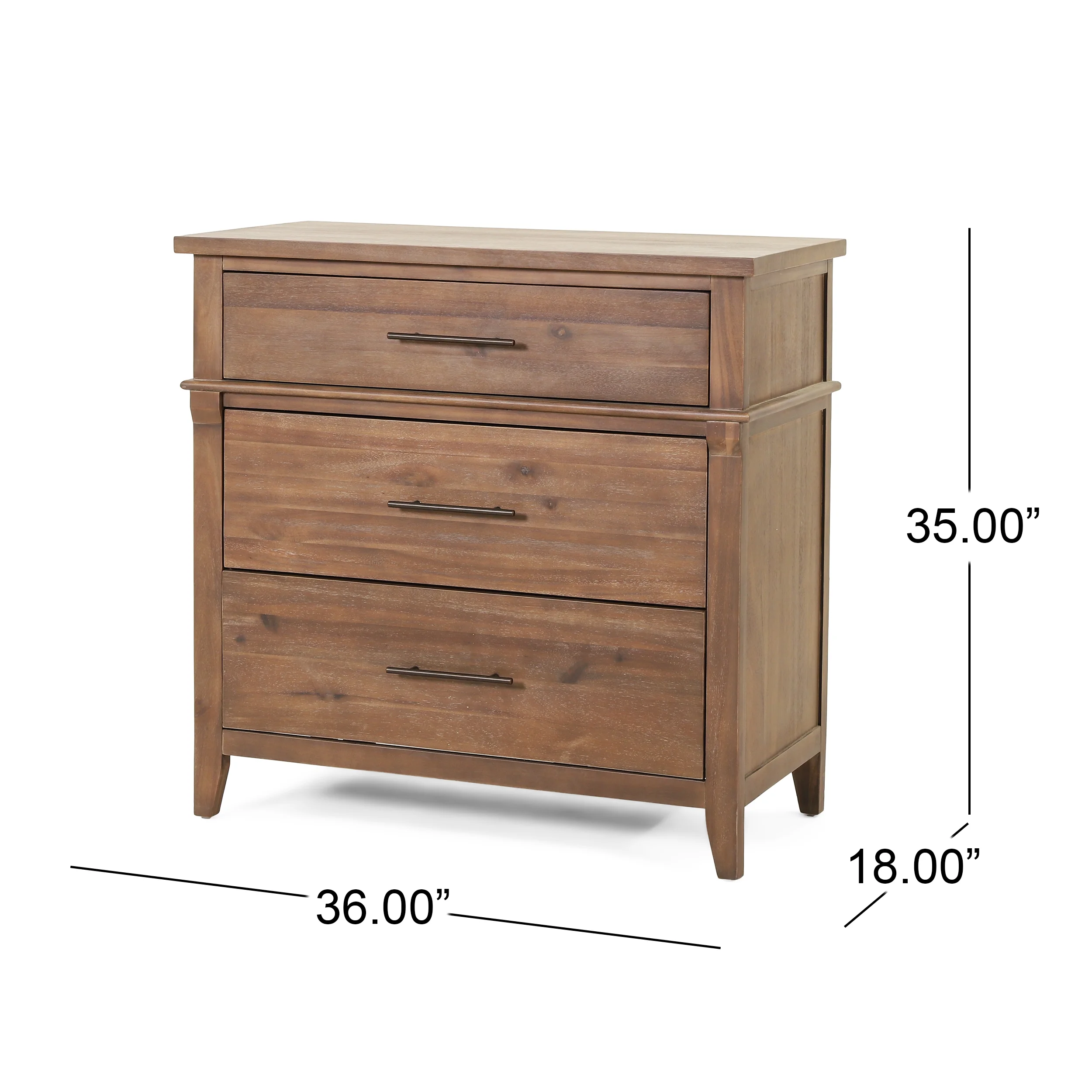 GDF Studio OkiOki Coastal Acacia Wood 3 Drawer Dresser, Light Brown Glaze