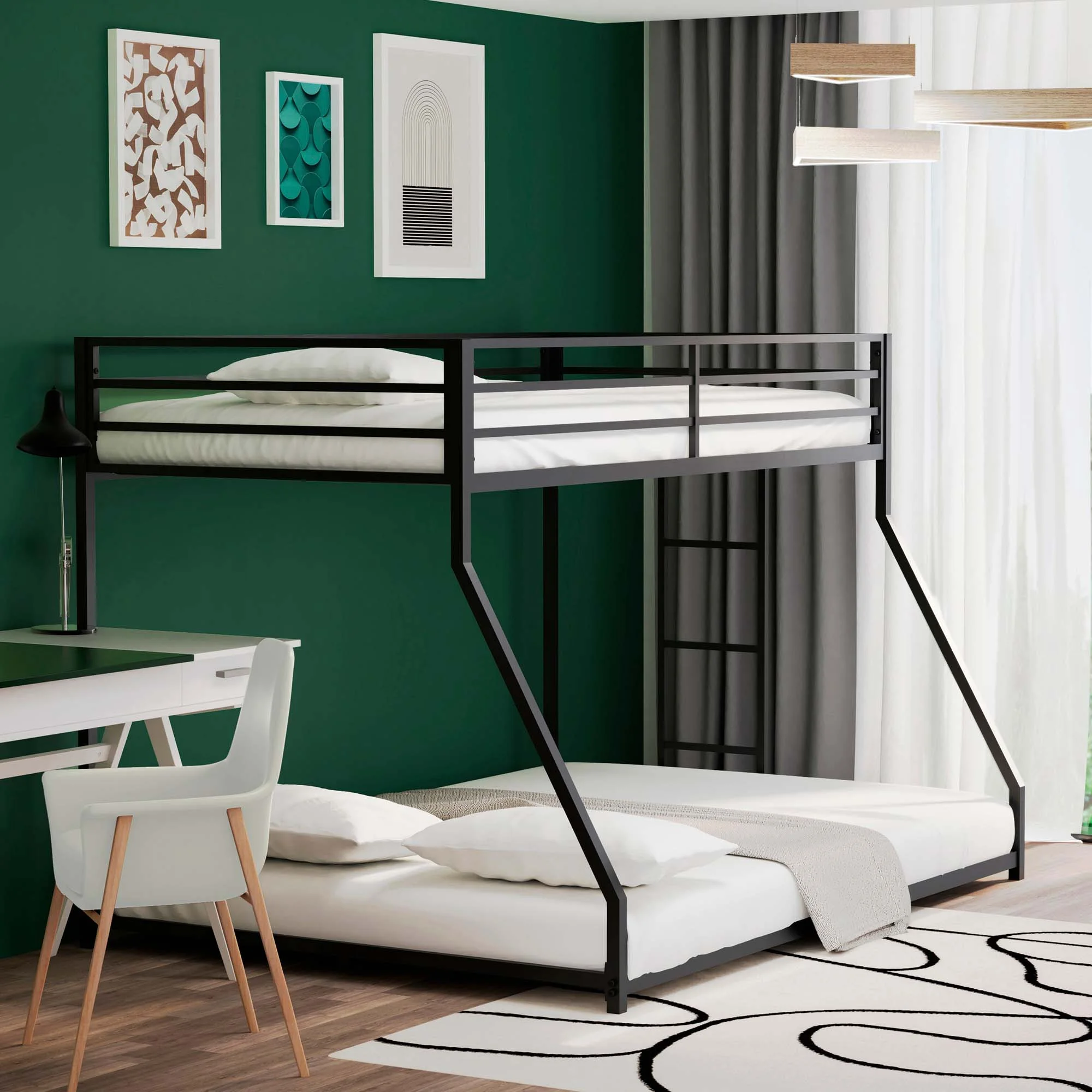 Momspeace Metal Bunk Bed Twin over Full for Kids Teens Adults, Black