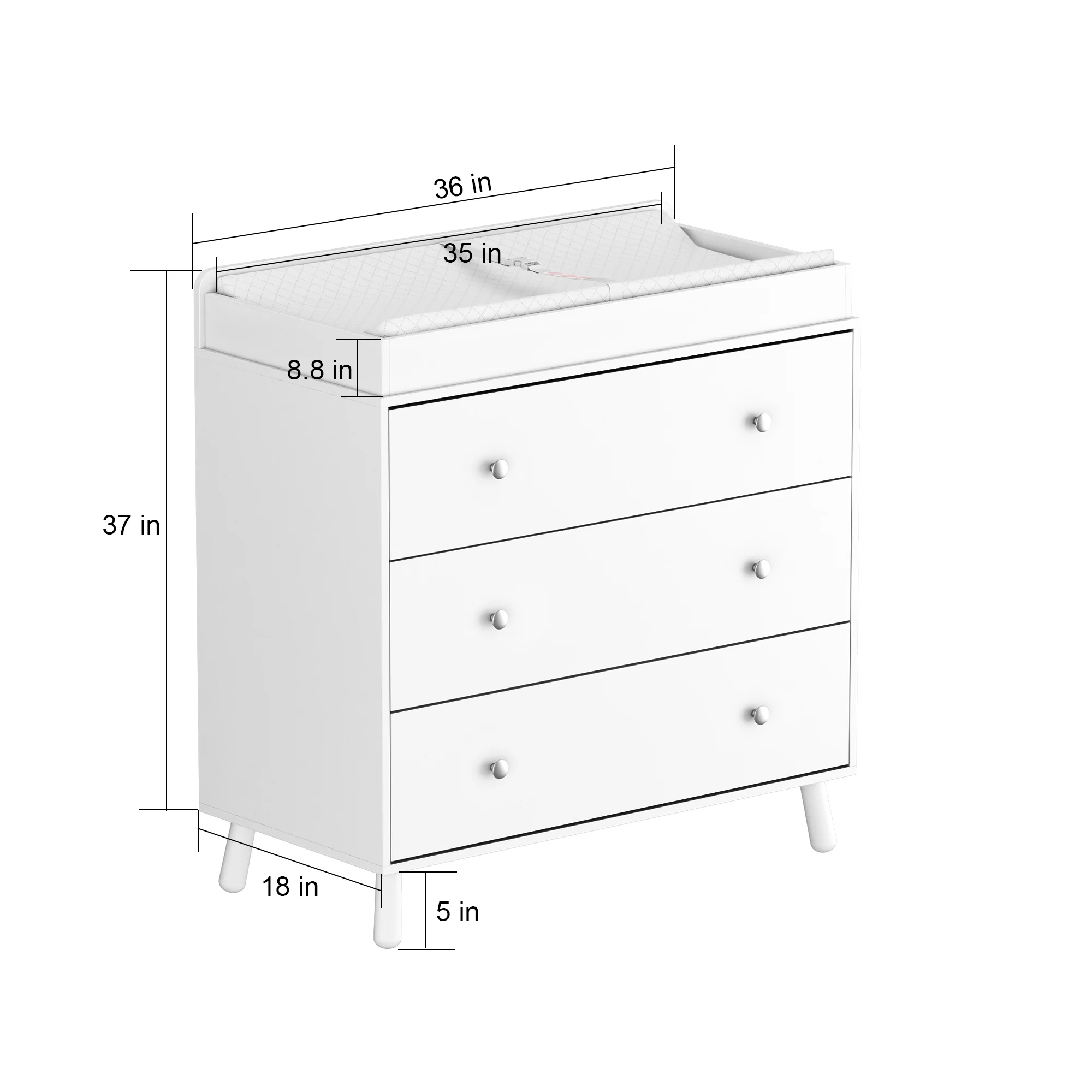 3 Drawer Changing Table and Storage Dresser with Open storage compartment and Removable Pad, Baby Changing Table for Kids rooms,White