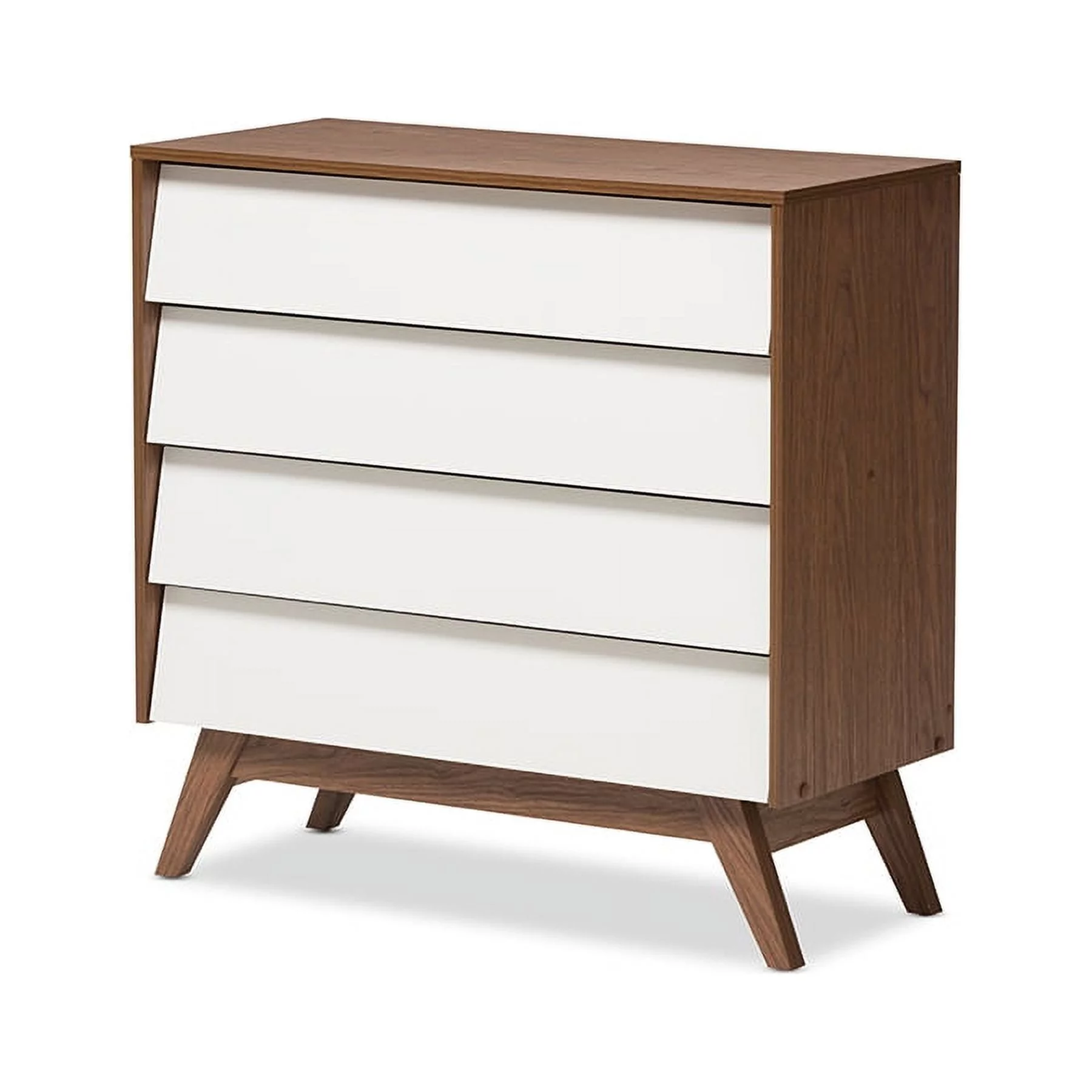 Baxton Studio Hildon Mid-Century Modern White and Walnut Wood 4-Drawer Storage Chest
