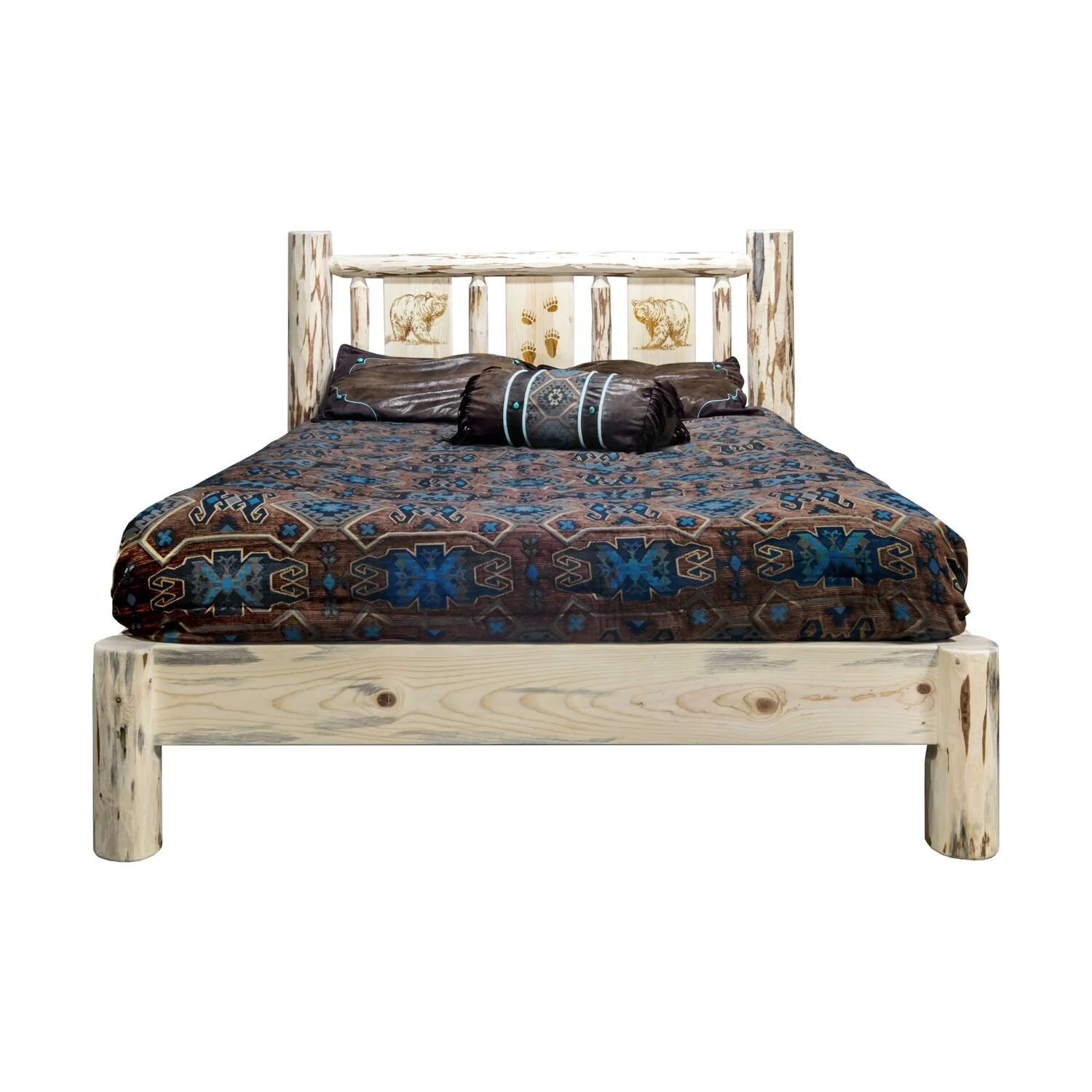 Montana Woodworks  Montana Twin Platform Bed with Laser Engraved Elk Design