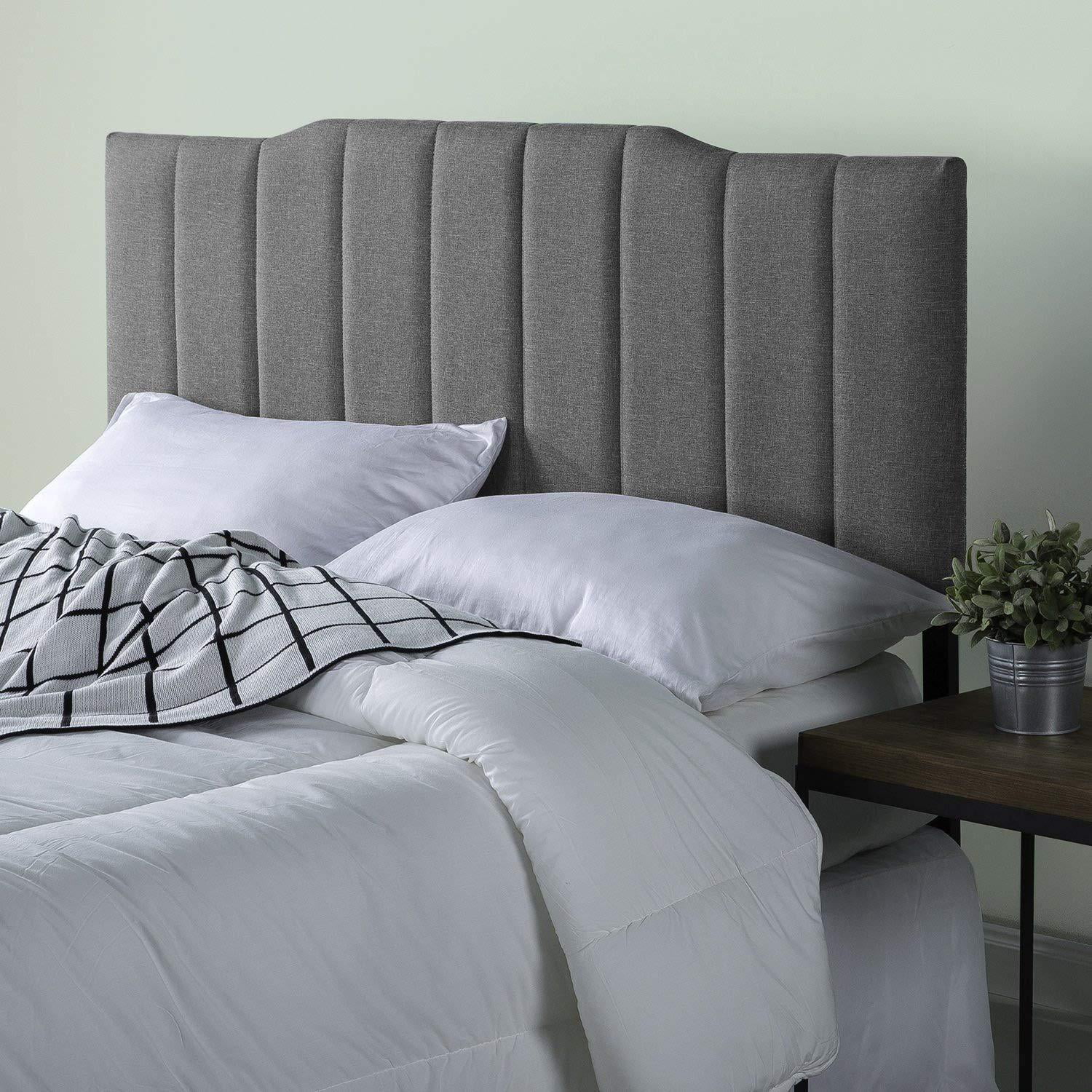 Zinus Satish Upholstered Channel Stitched Headboard in Grey, Queen Gray