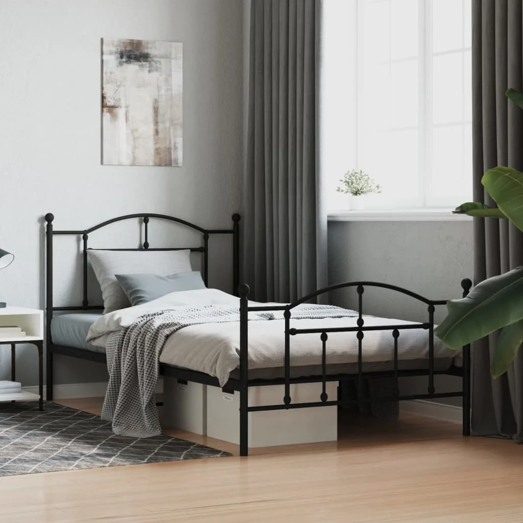 Tomshoo Metal Bed Frame with Headboard and Footboard, Sturdy Design, Powder-Coated Steel, Extra Storage Space, Bedroom Furniture