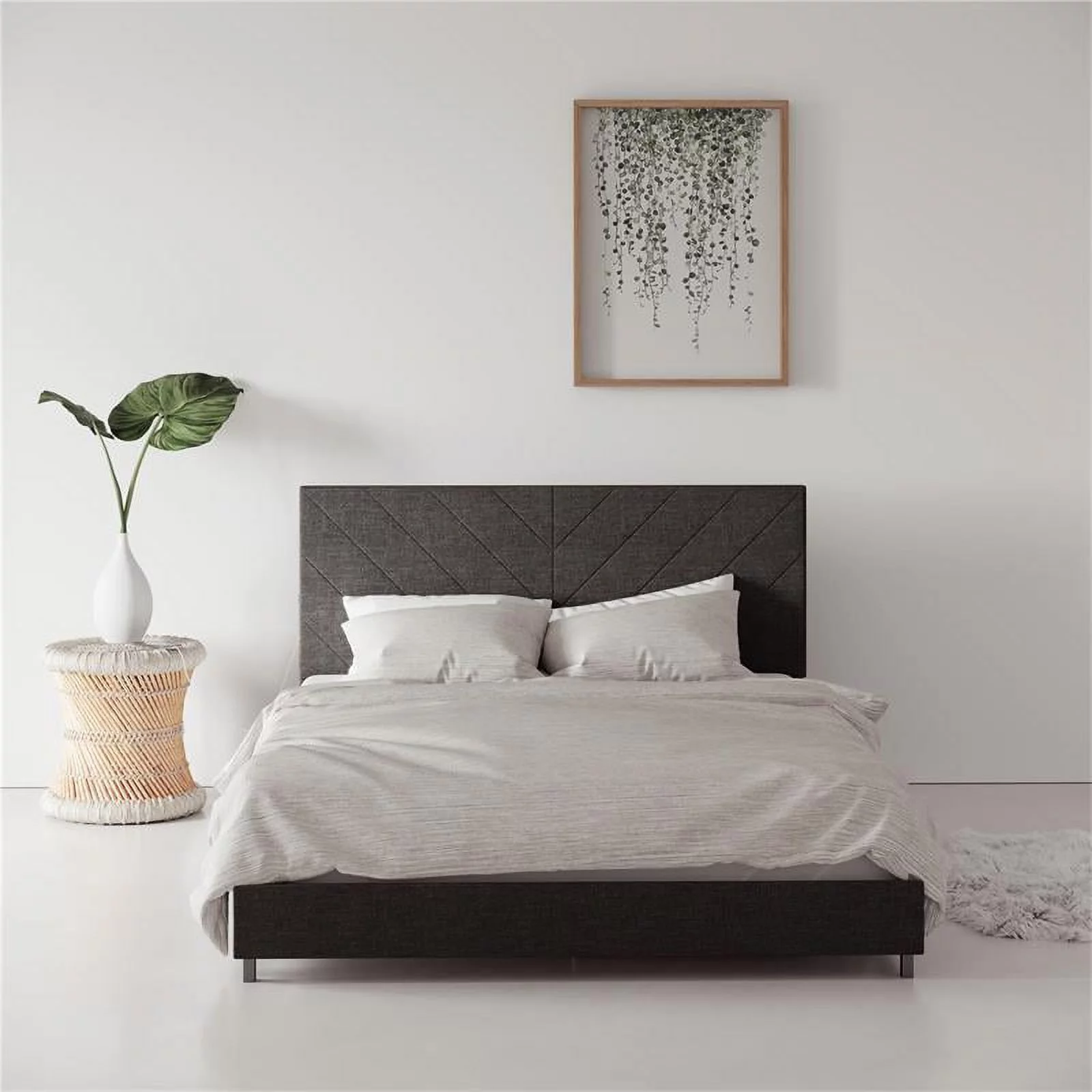 DHP Mathias Upholstered Bed with USB Dual Port Full in Gray Linen